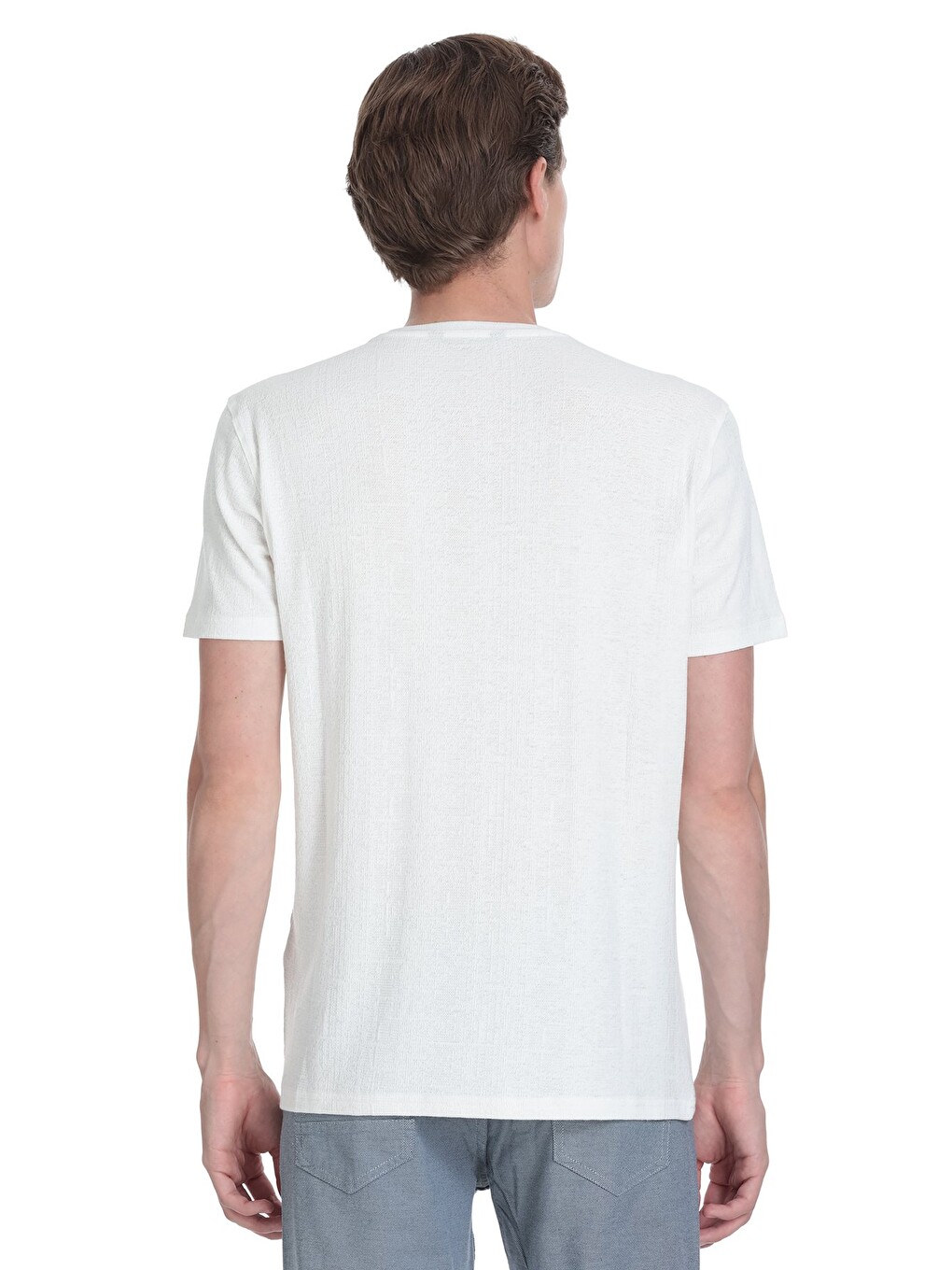 Beyaz Regular Fit Bisiklet Yaka Tişört-4