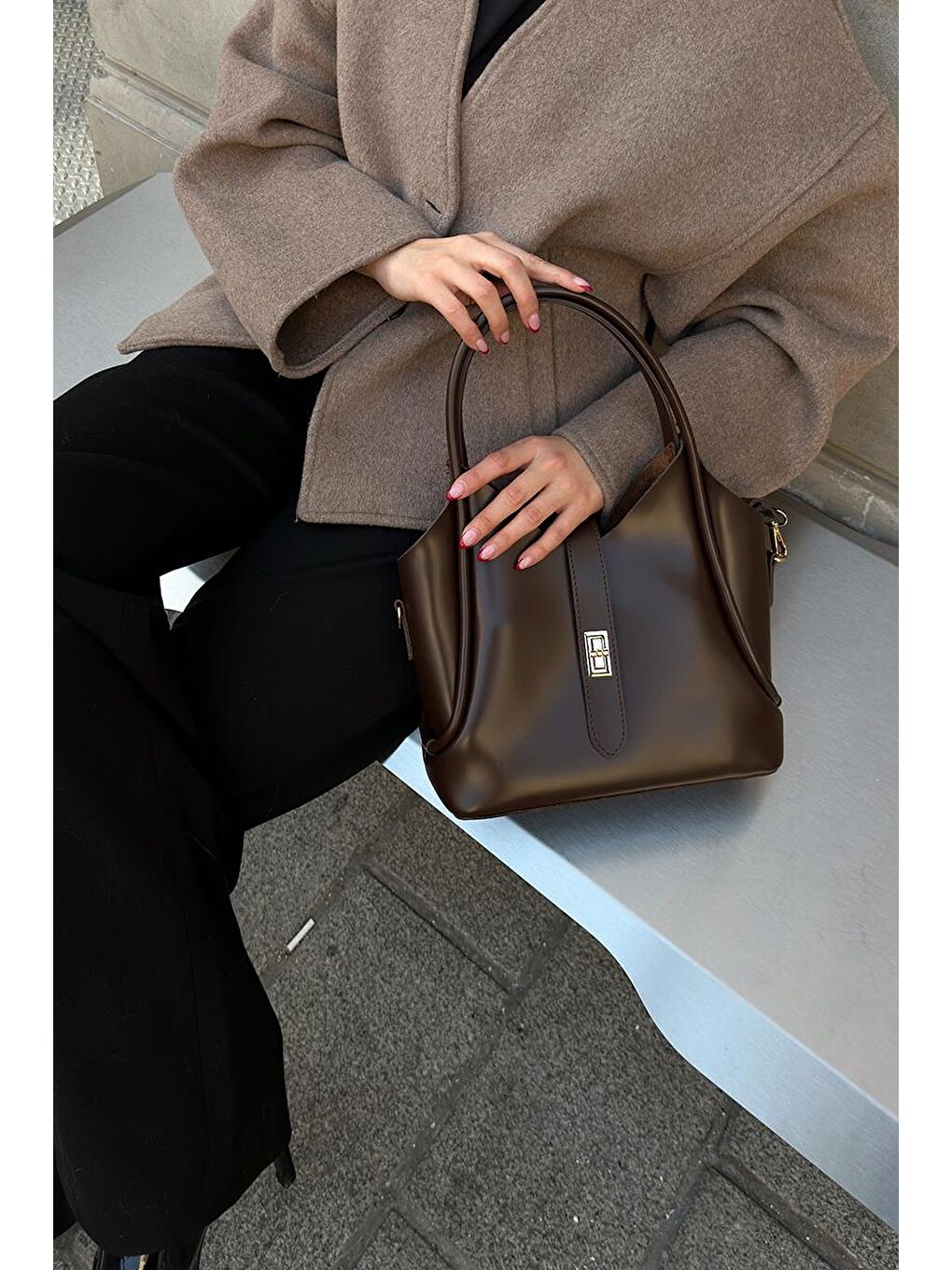 Kahverengi Cindy El Ve Çapraz Çanta Acı Kahve-4