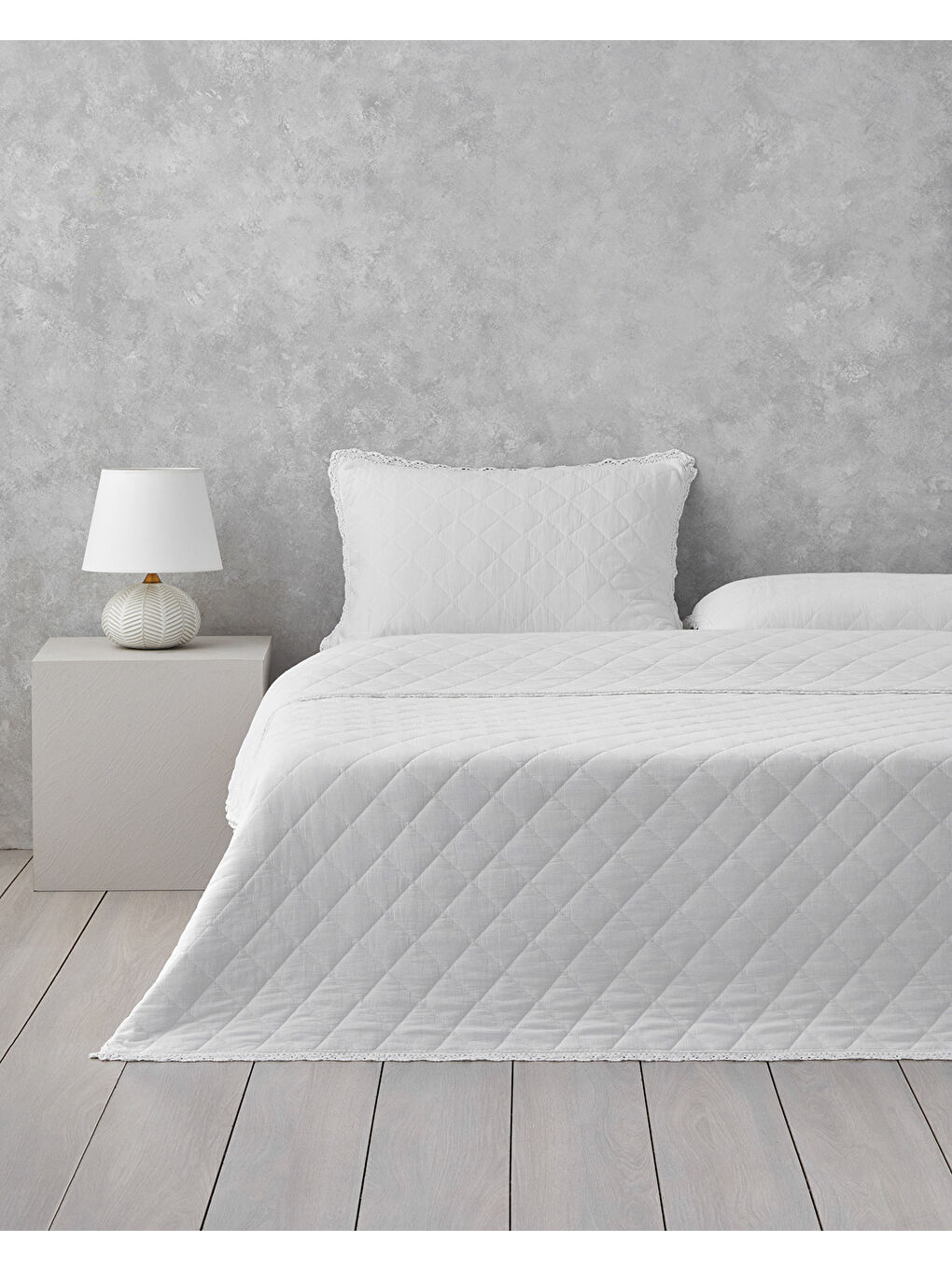 Vintage Diamond Çift Kişilik Yatak Örtüsü Takımı 200x220 cm Beyaz