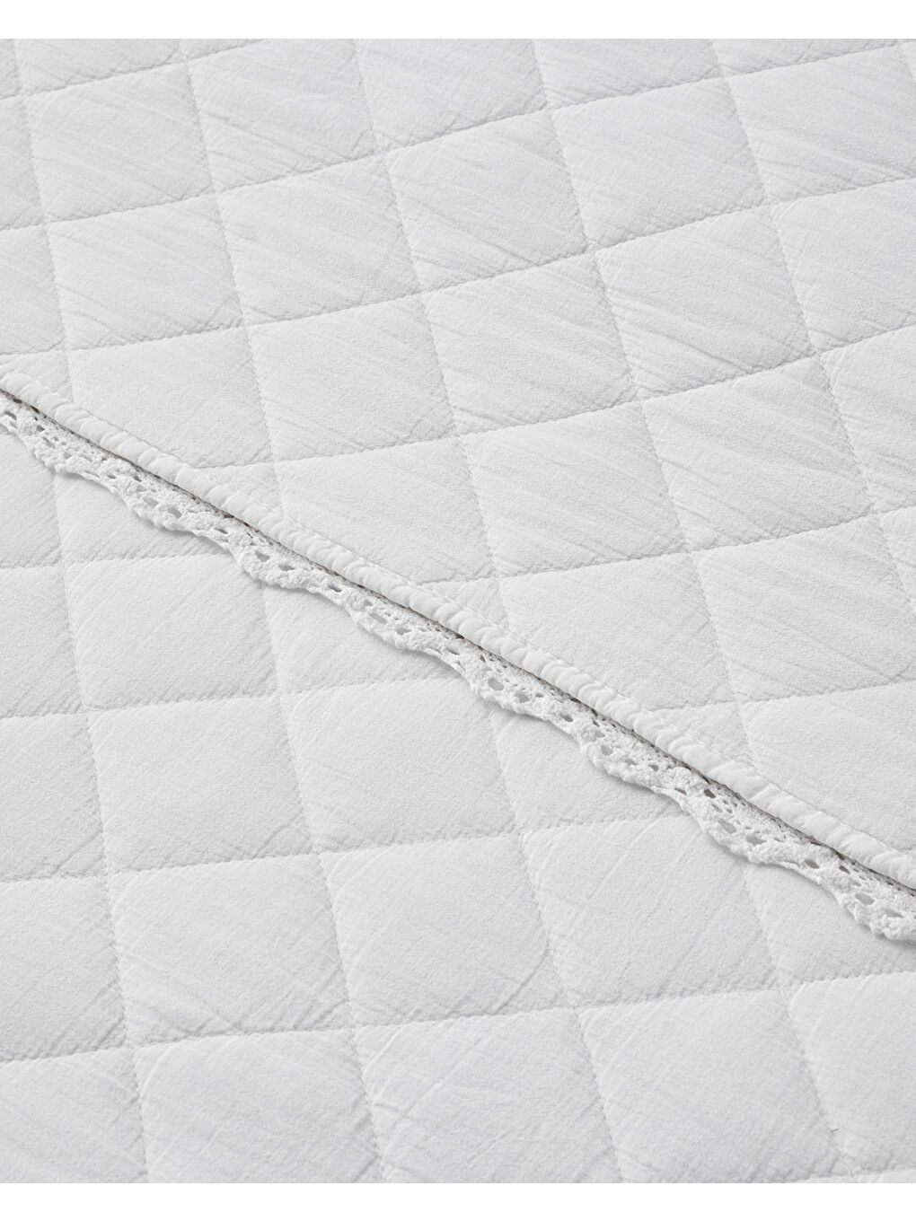 Vintage Diamond Çift Kişilik Yatak Örtüsü Takımı 200x220 cm Beyaz-1
