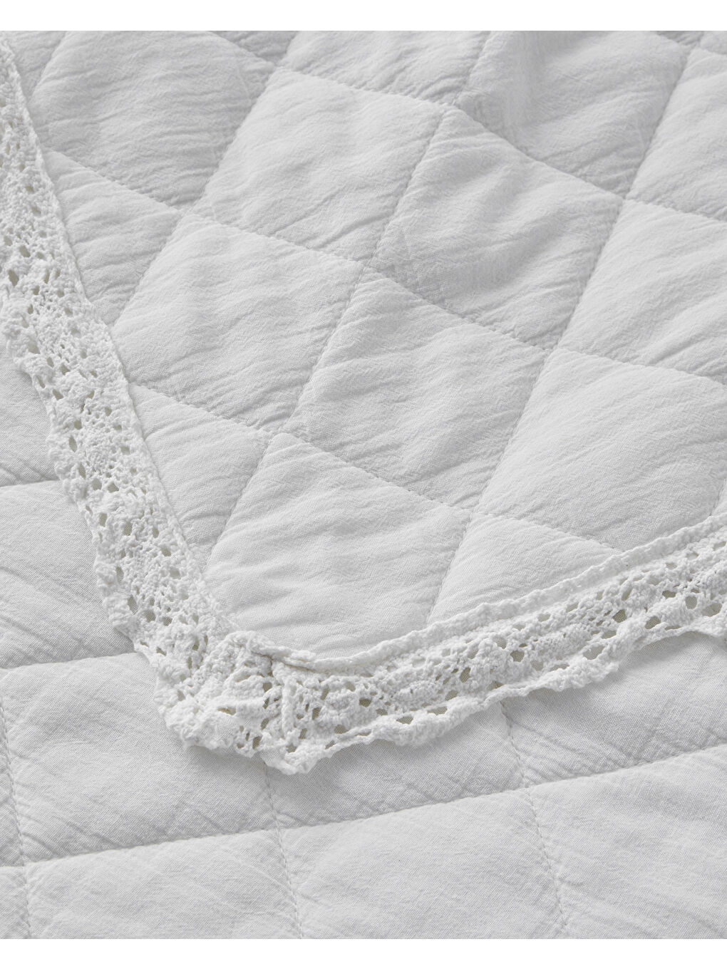 Vintage Diamond Çift Kişilik Yatak Örtüsü Takımı 200x220 cm Beyaz-3