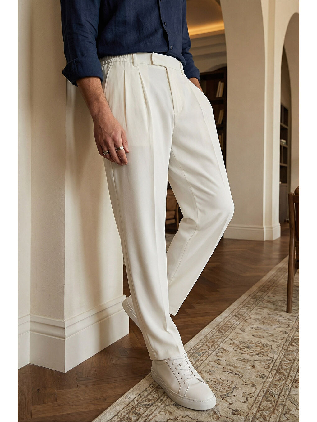 Beyaz Baluga Extra Baggy Erkek Kumaş Pantolon-1