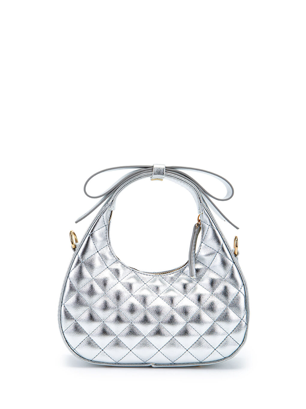 Gri Fiyonk Askı Detaylı Mathilda Kadın Çapraz Çanta Gümüş