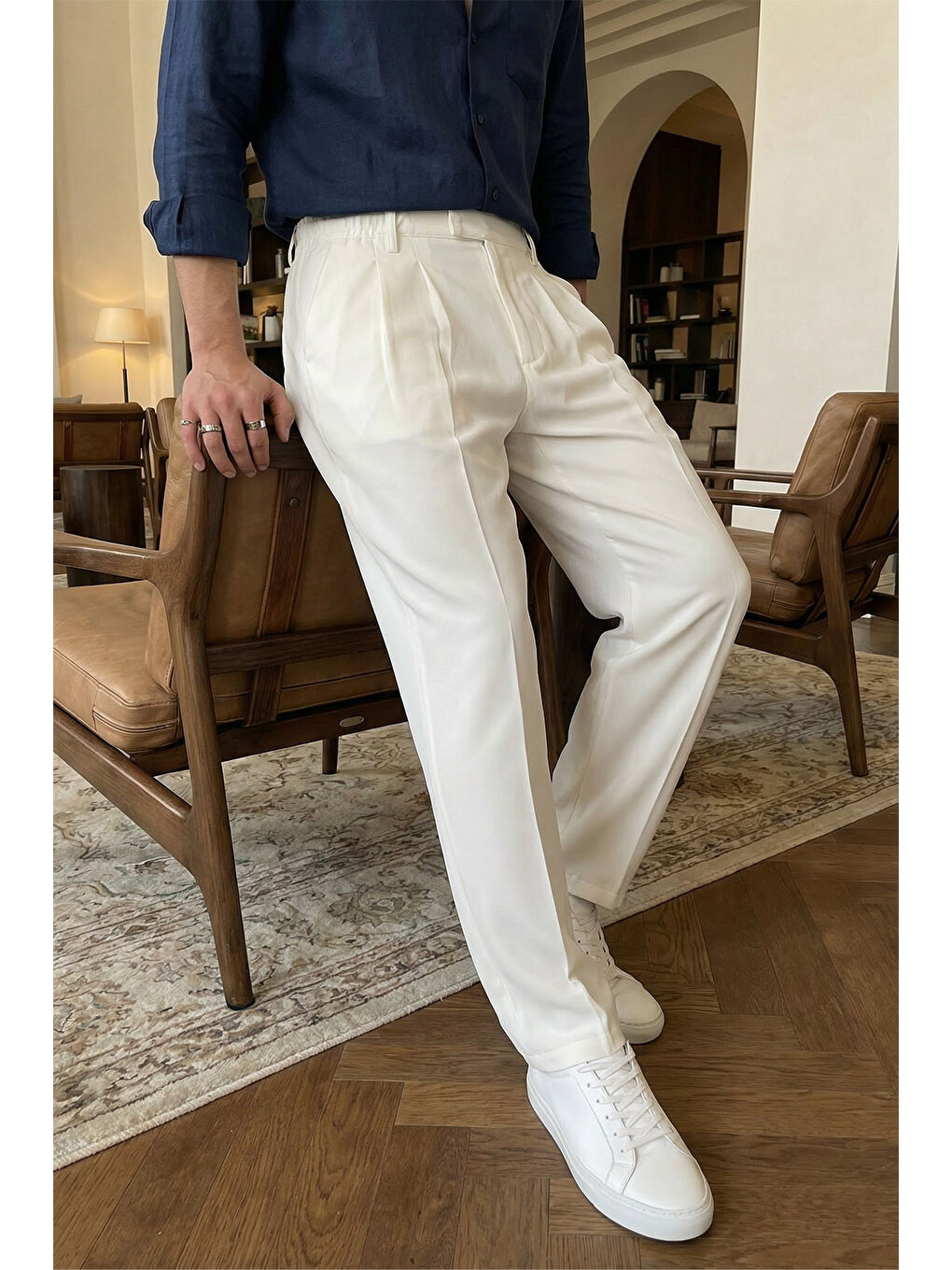 Beyaz Baluga Extra Baggy Erkek Kumaş Pantolon-2