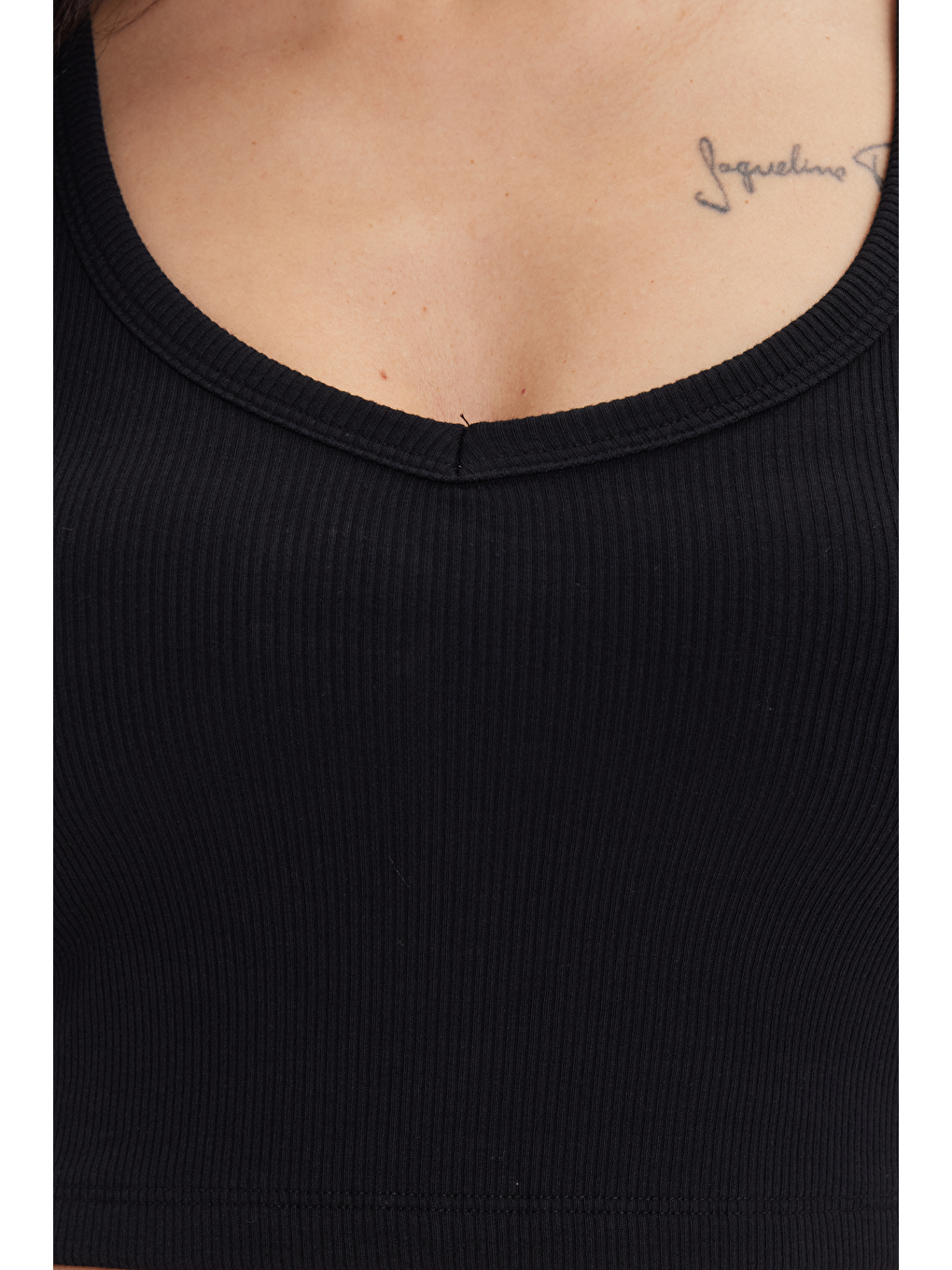 Kadın Slim Fit Dar Kesim Pamuklu Fitilli Kalın Askılı Basic Siyah Crop Atlet-5