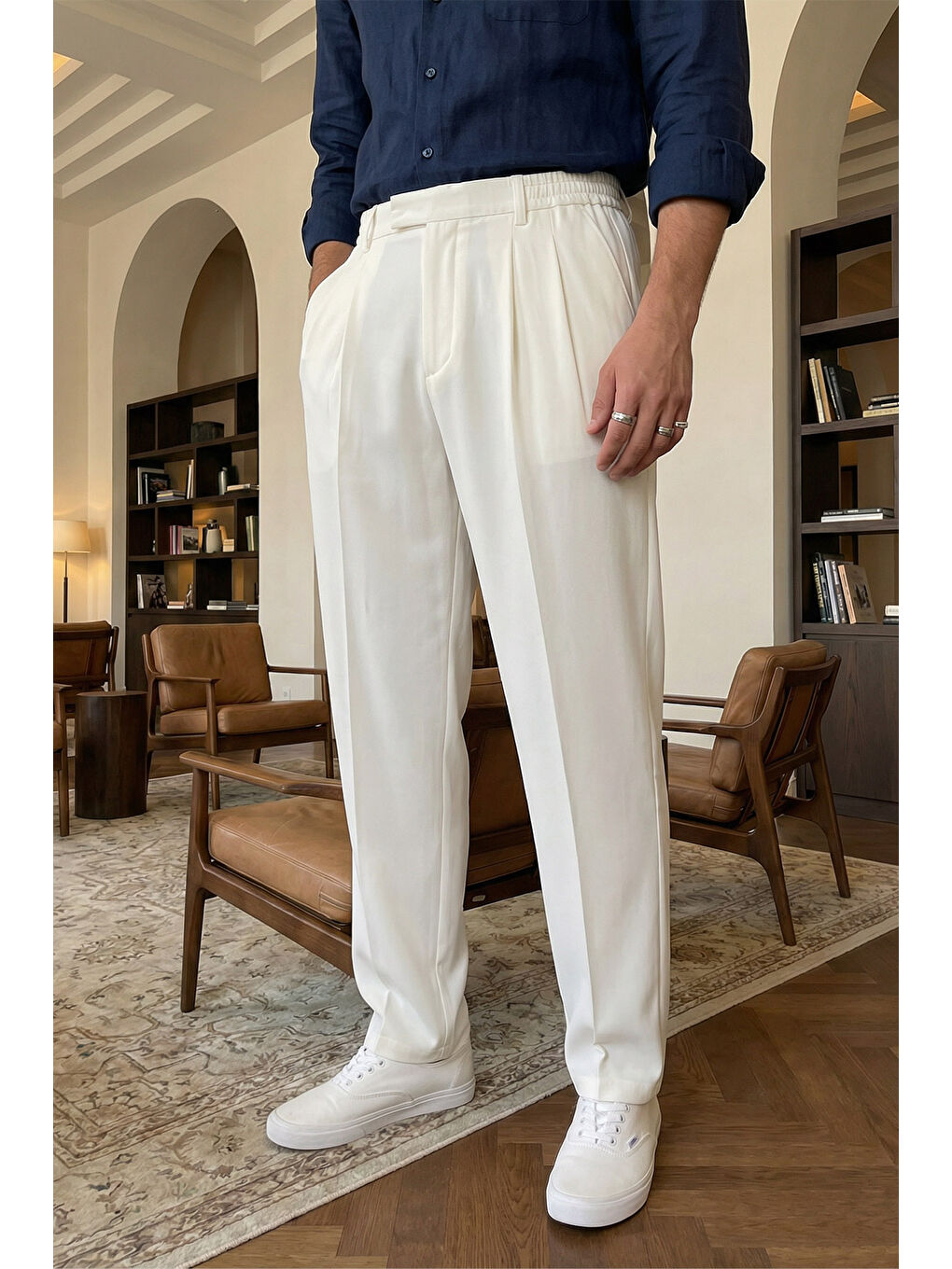 Beyaz Baluga Extra Baggy Erkek Kumaş Pantolon-3