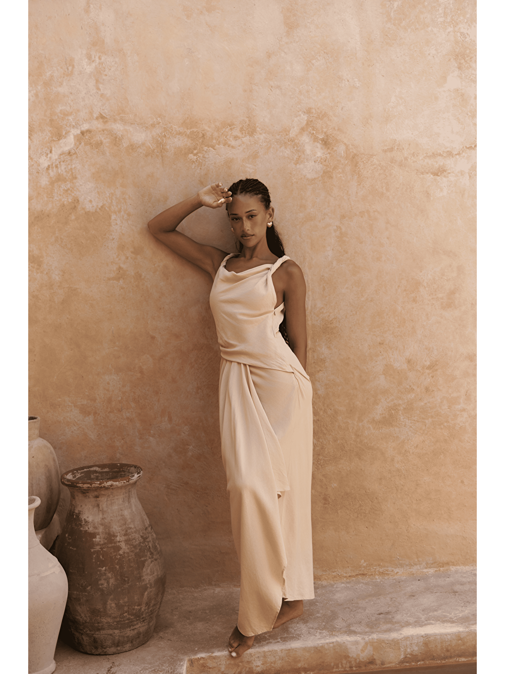 Zimbabue Uzun Sarı Keten Elbise-2