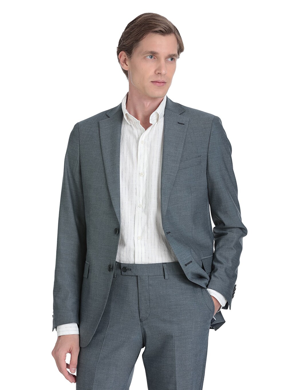 Lacivert Comfort Fit Mono Yaka Klasik Takım Elbise-2