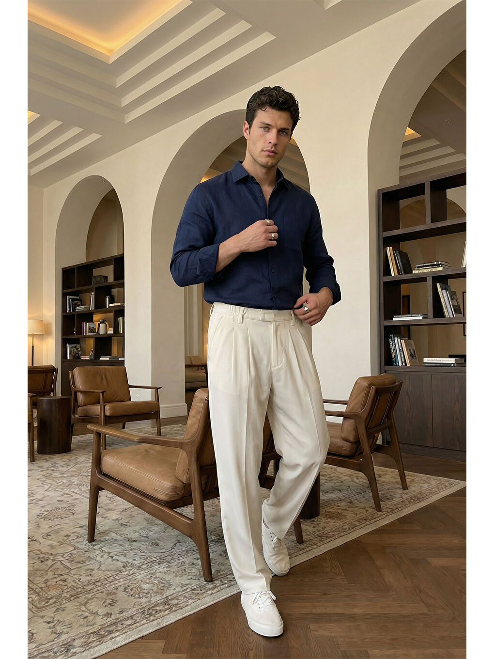 Beyaz Baluga Extra Baggy Erkek Kumaş Pantolon-4