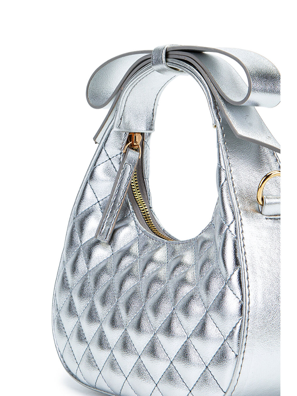 Gri Fiyonk Askı Detaylı Mathilda Kadın Çapraz Çanta Gümüş-1