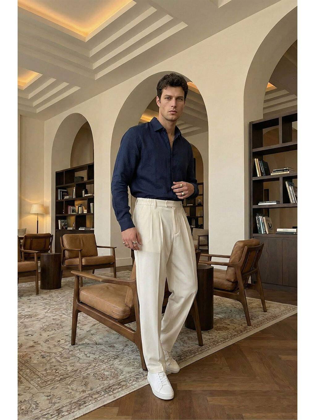 Beyaz Baluga Extra Baggy Erkek Kumaş Pantolon-5