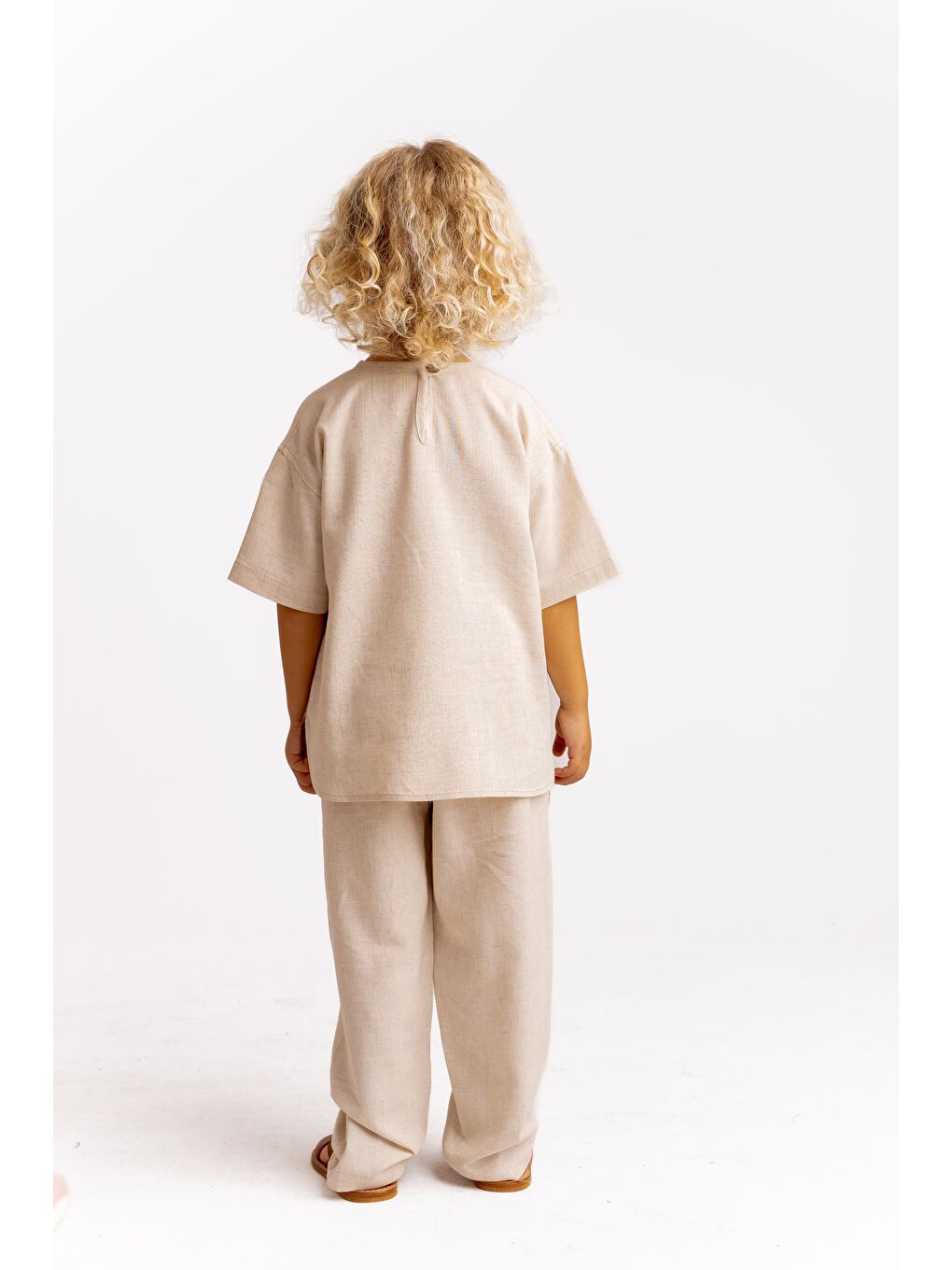 Kahverengi Erkek Çocuk Keten Tişört-1