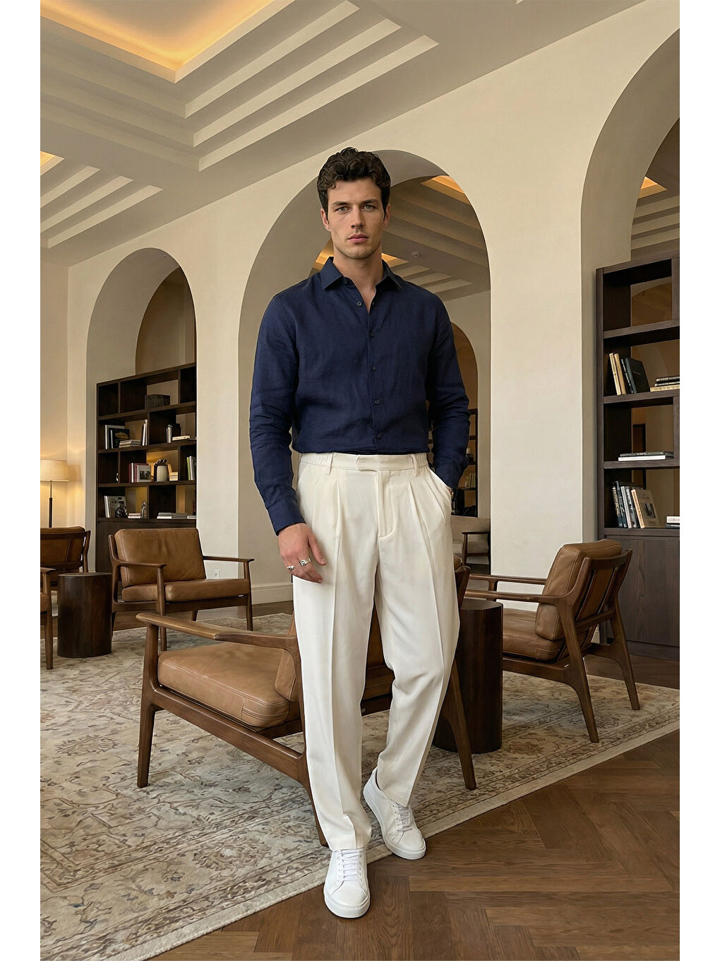 Beyaz Baluga Extra Baggy Erkek Kumaş Pantolon-6