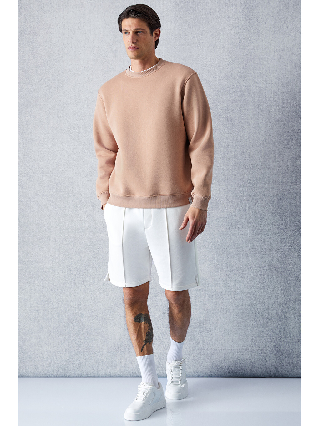 Travıs Erkek Organik Kumaşlı Yumuşacık Regular Fit Yuvarlak Yakalı Bej Sweatshirt-1