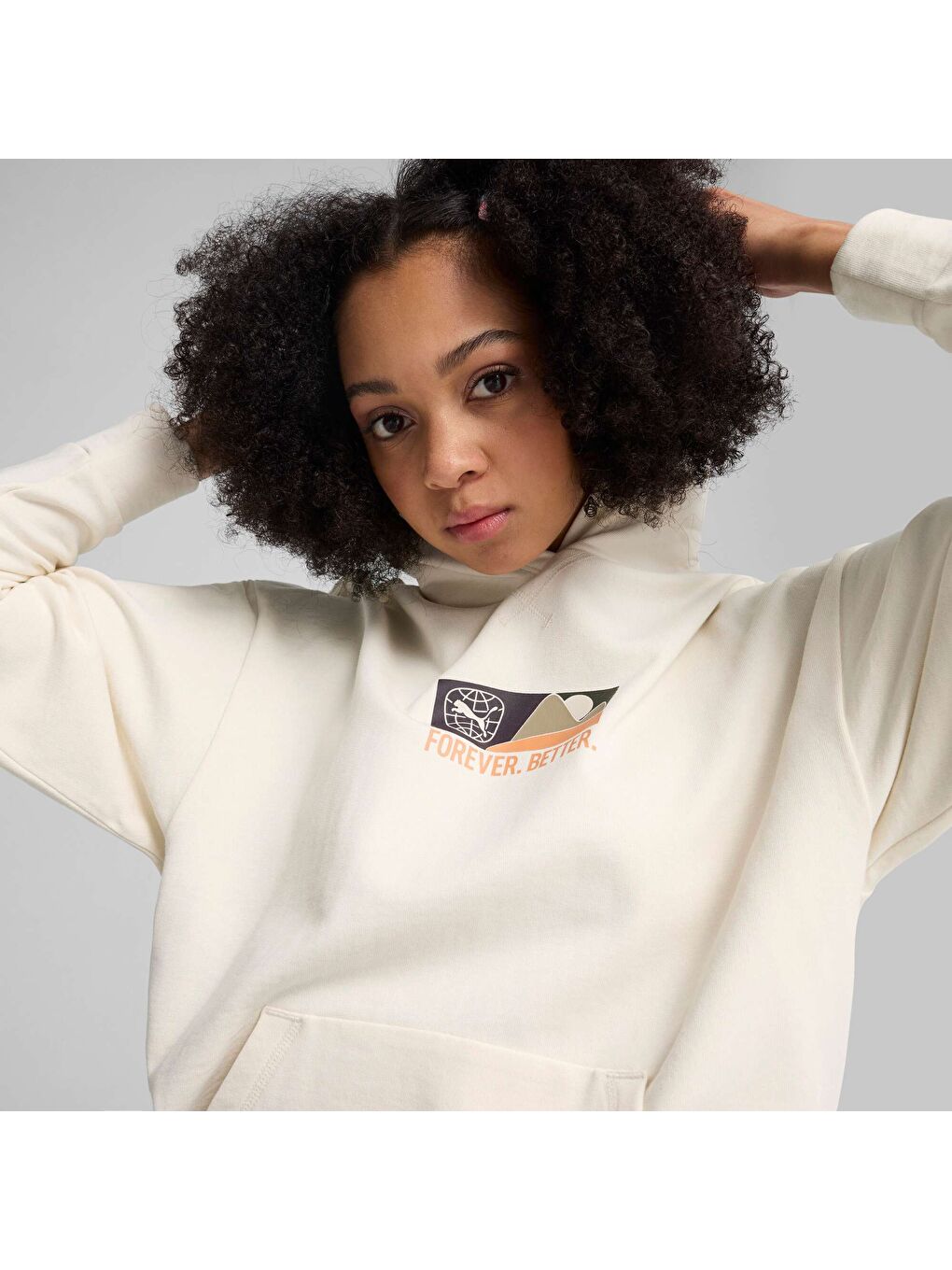 Ekru BETTER SPORTSWEAR Kadın Kapüşonlu Sweatshirt-3