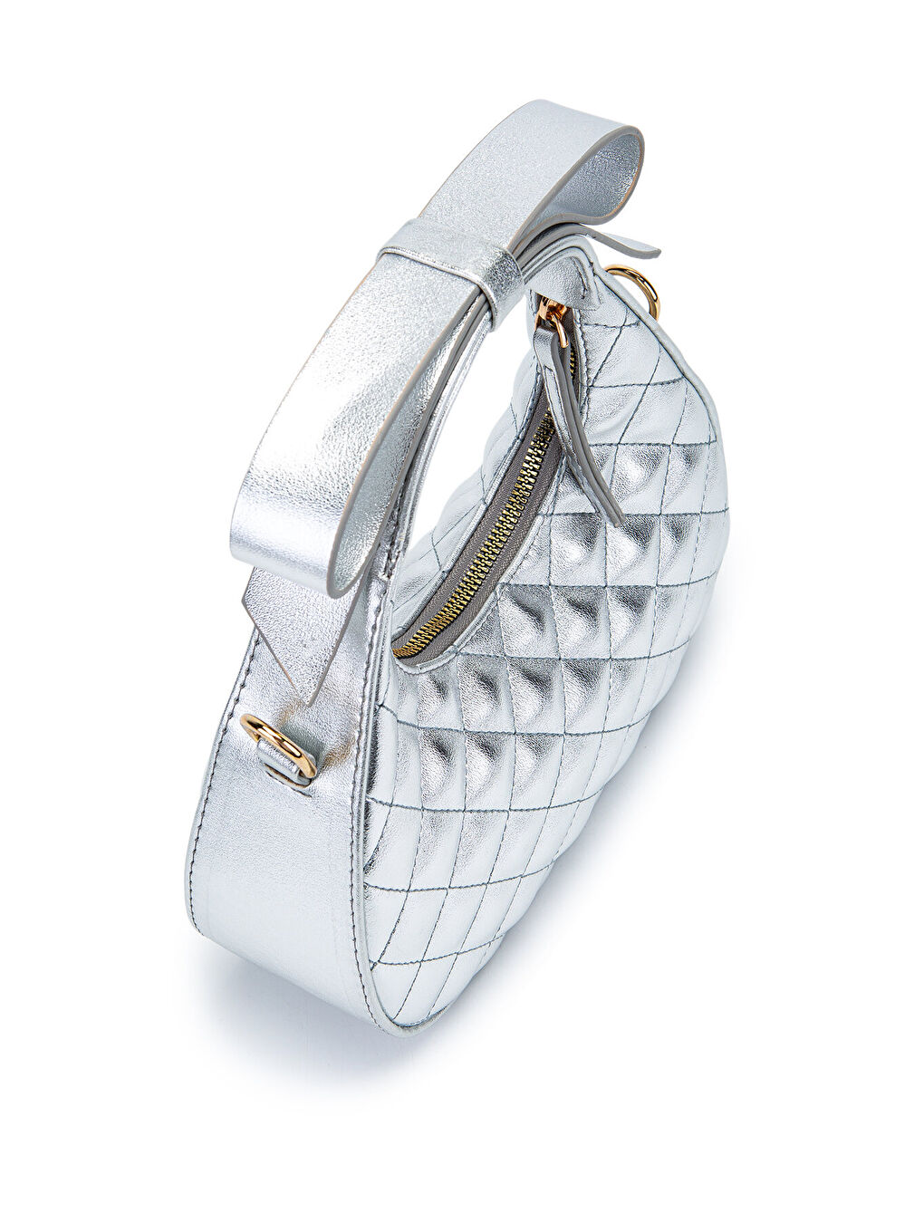 Gri Fiyonk Askı Detaylı Mathilda Kadın Çapraz Çanta Gümüş-2