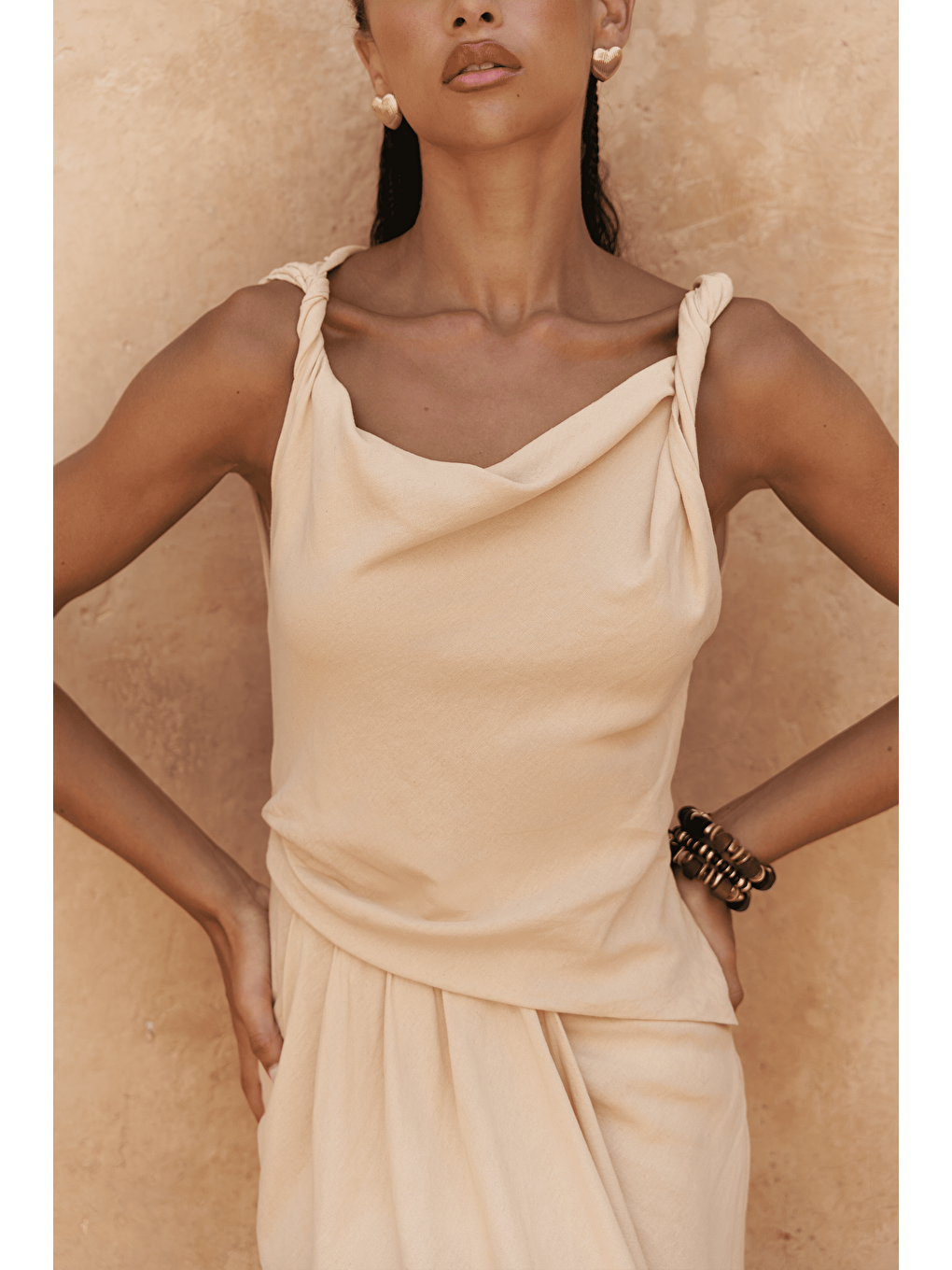 Zimbabue Uzun Sarı Keten Elbise-6