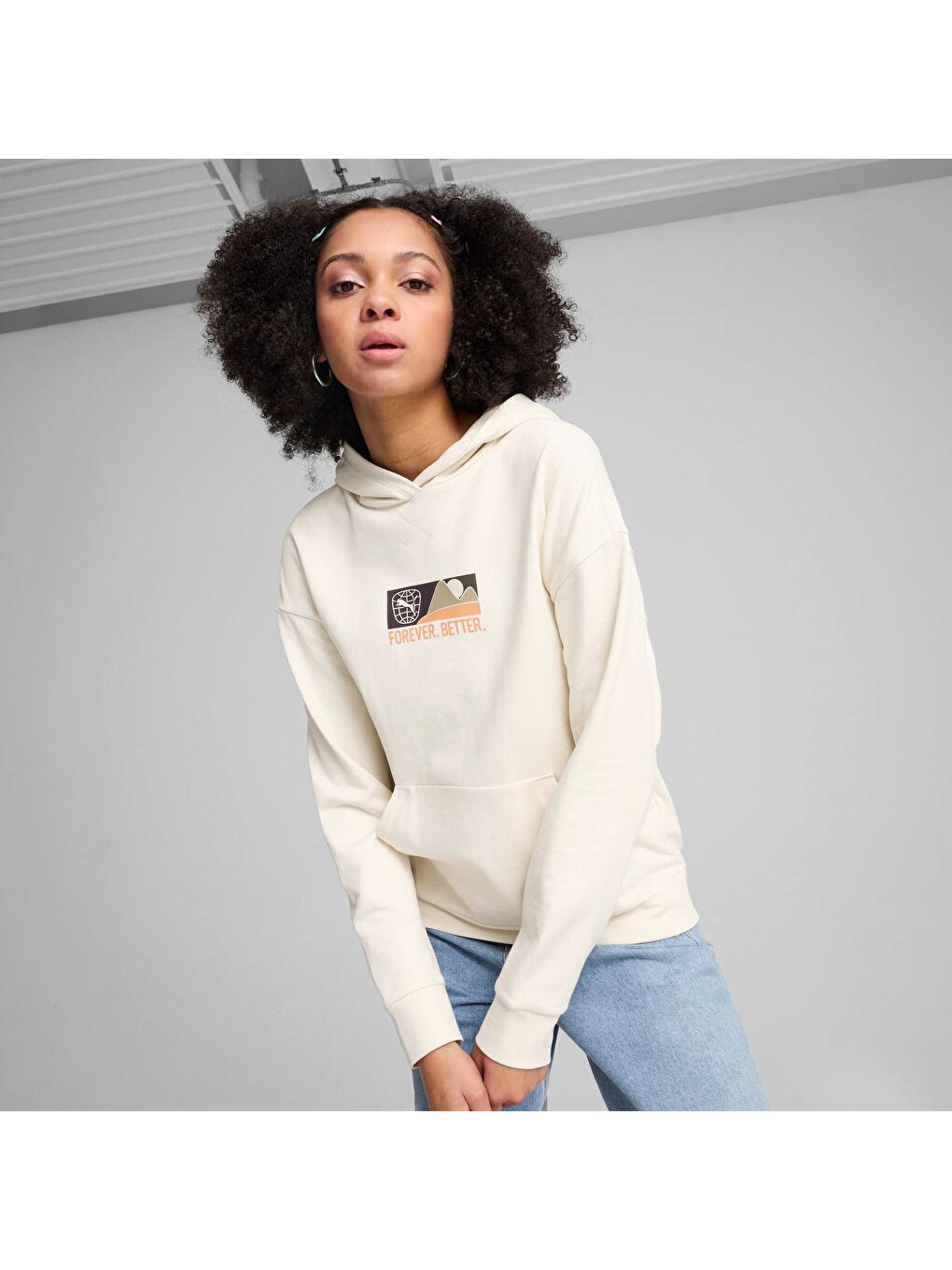 Ekru BETTER SPORTSWEAR Kadın Kapüşonlu Sweatshirt-6