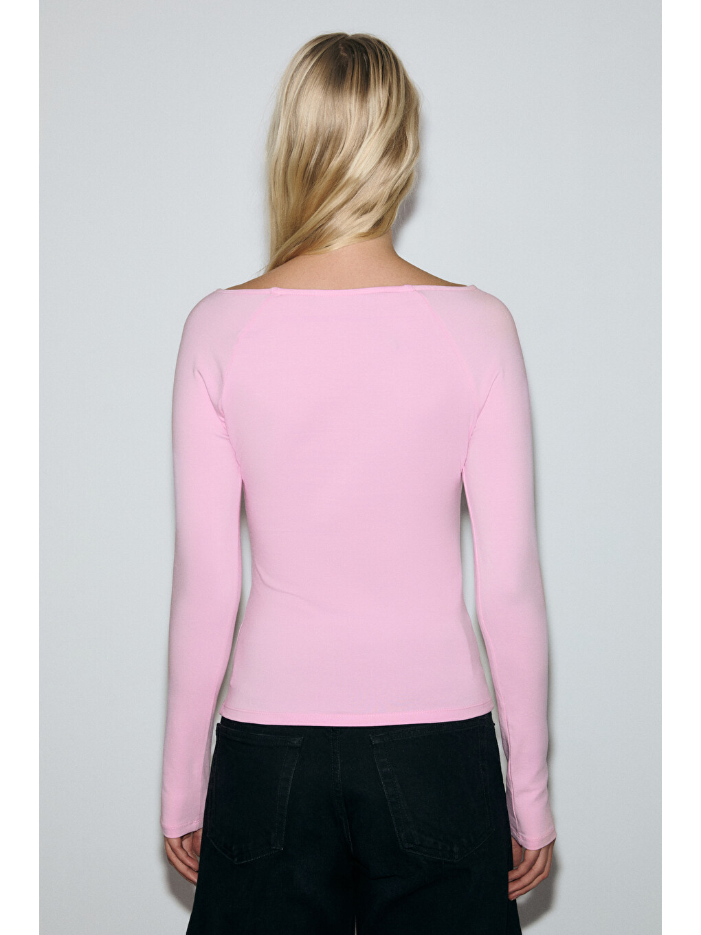 Karakola Kadın Organik Pamuklu Kayık Yaka Reglan Kol Slim Fit Pembe Bluz-4