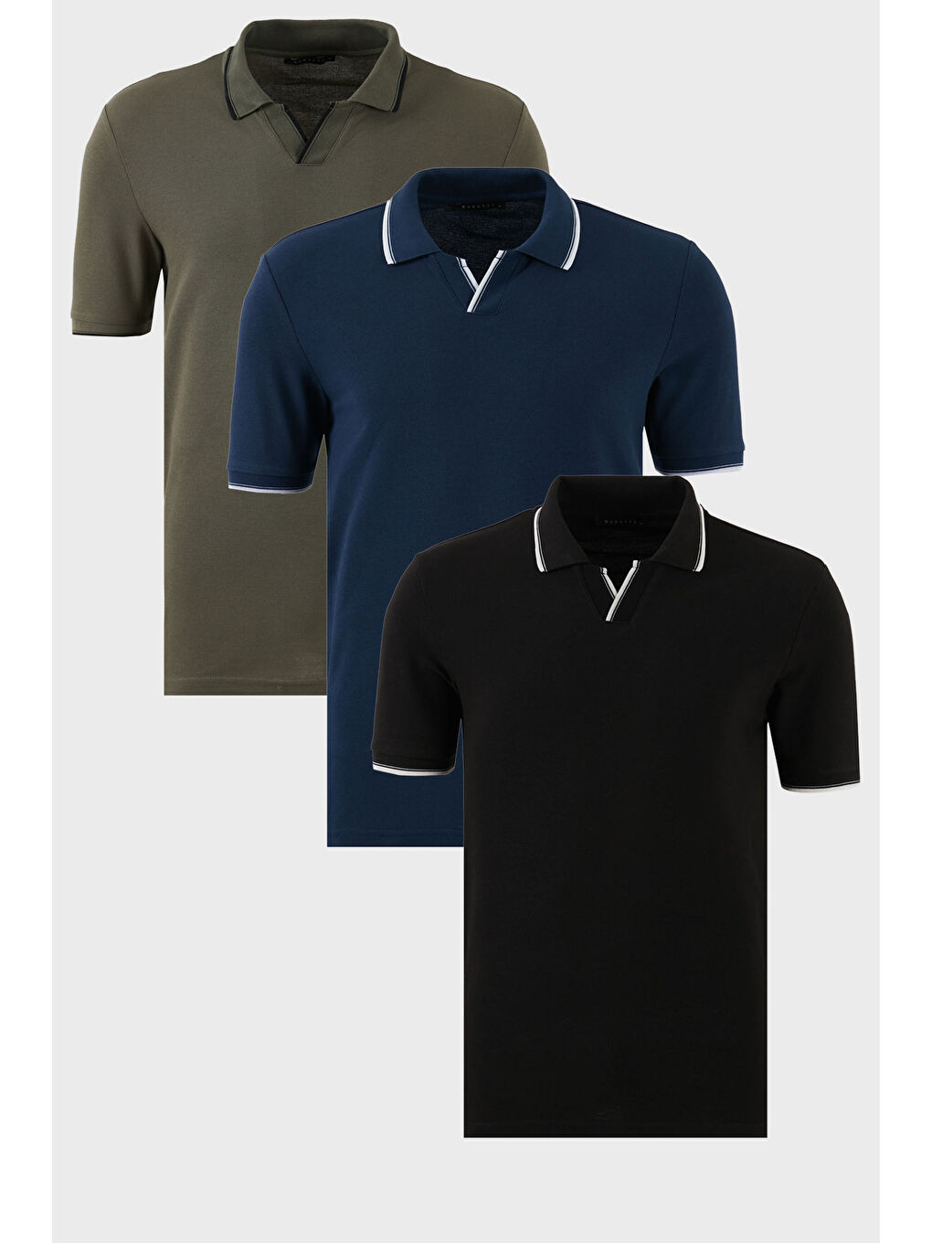 Siyah Pamuklu Regular Fit Şerit Detaylı 3'lü Paket Polo Yaka %100 Pamuk Tişört 5902964S3