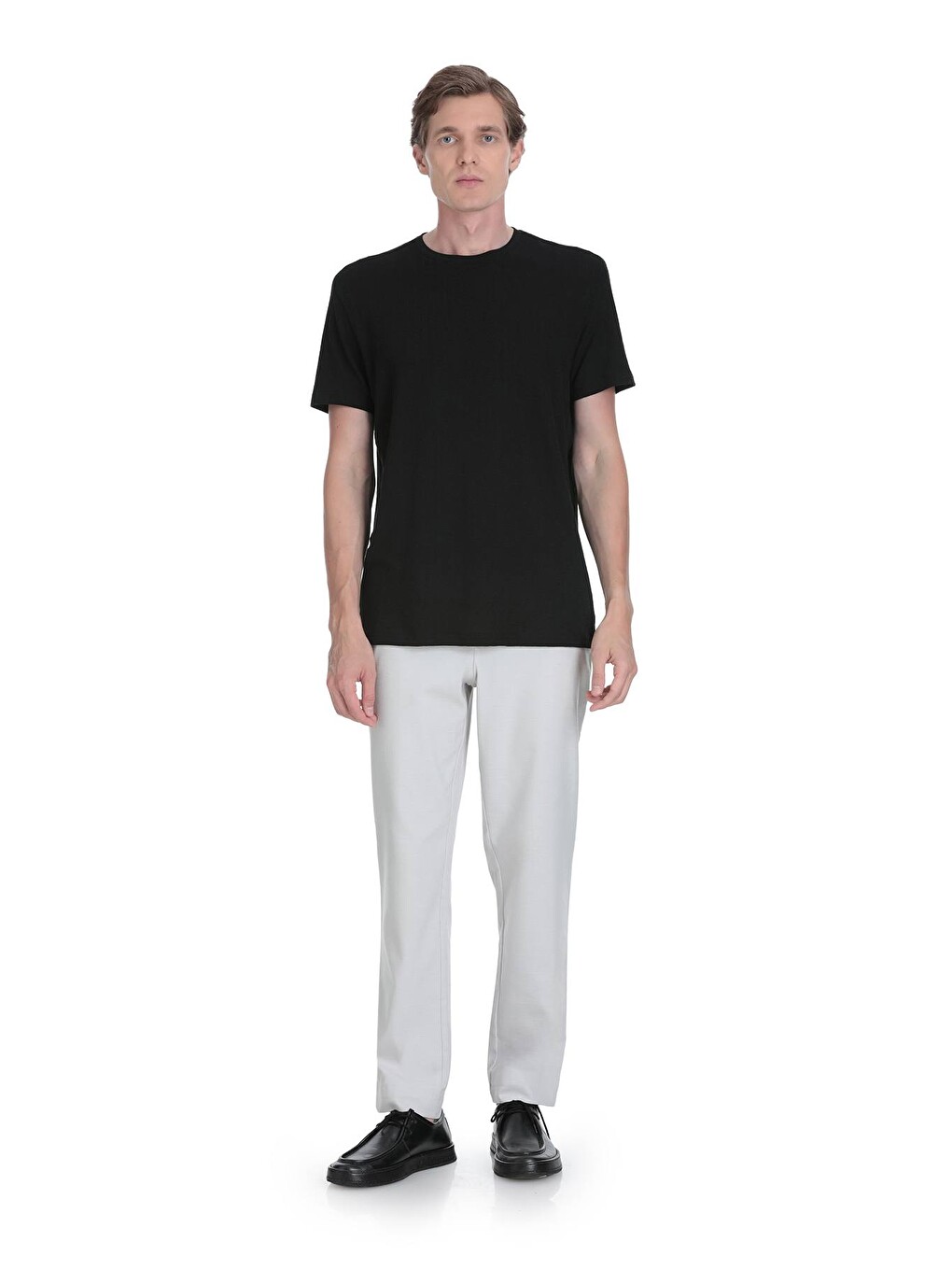 Siyah Regular Fit Bisiklet Yaka Tişört-1