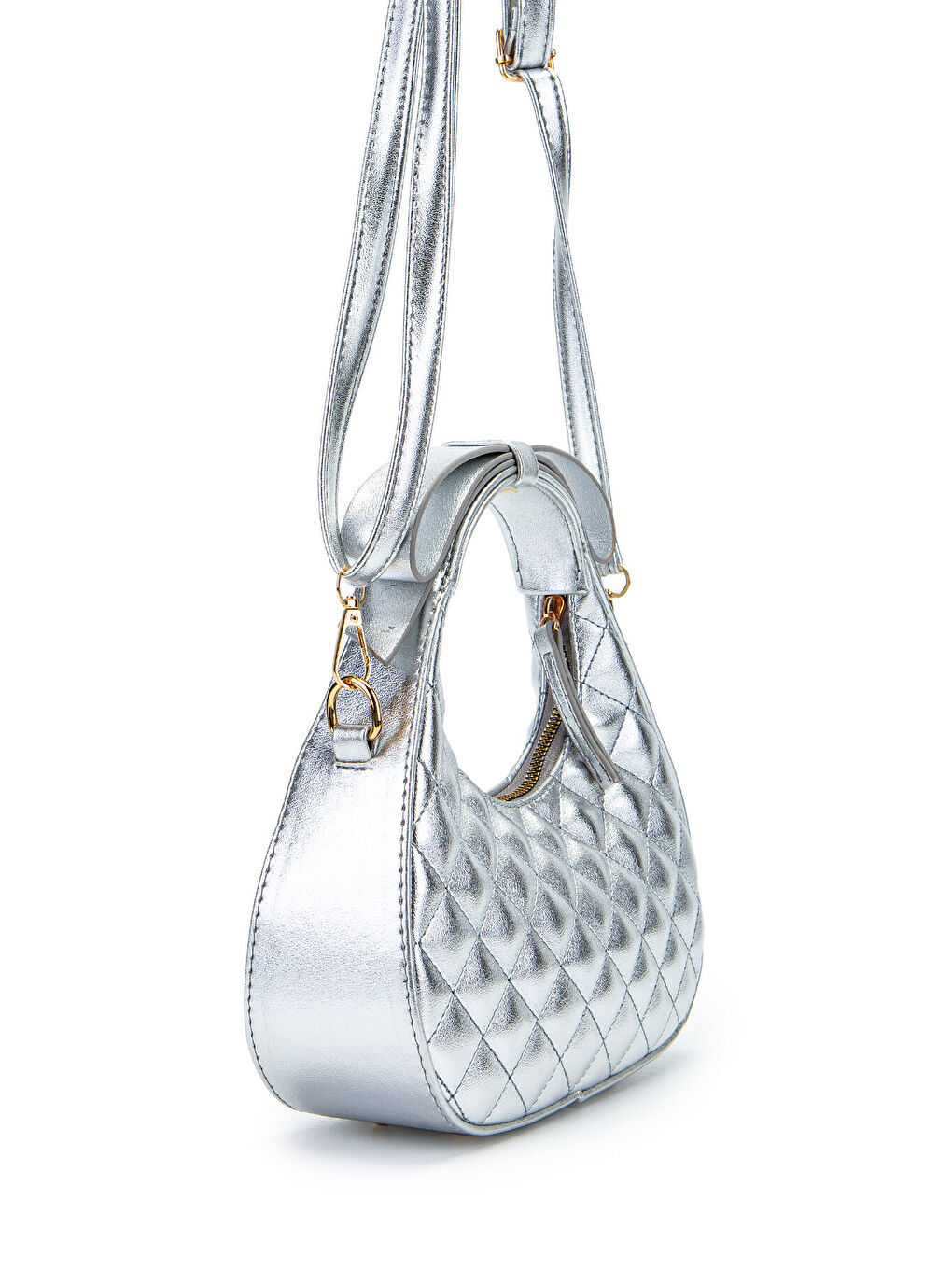 Gri Fiyonk Askı Detaylı Mathilda Kadın Çapraz Çanta Gümüş-4