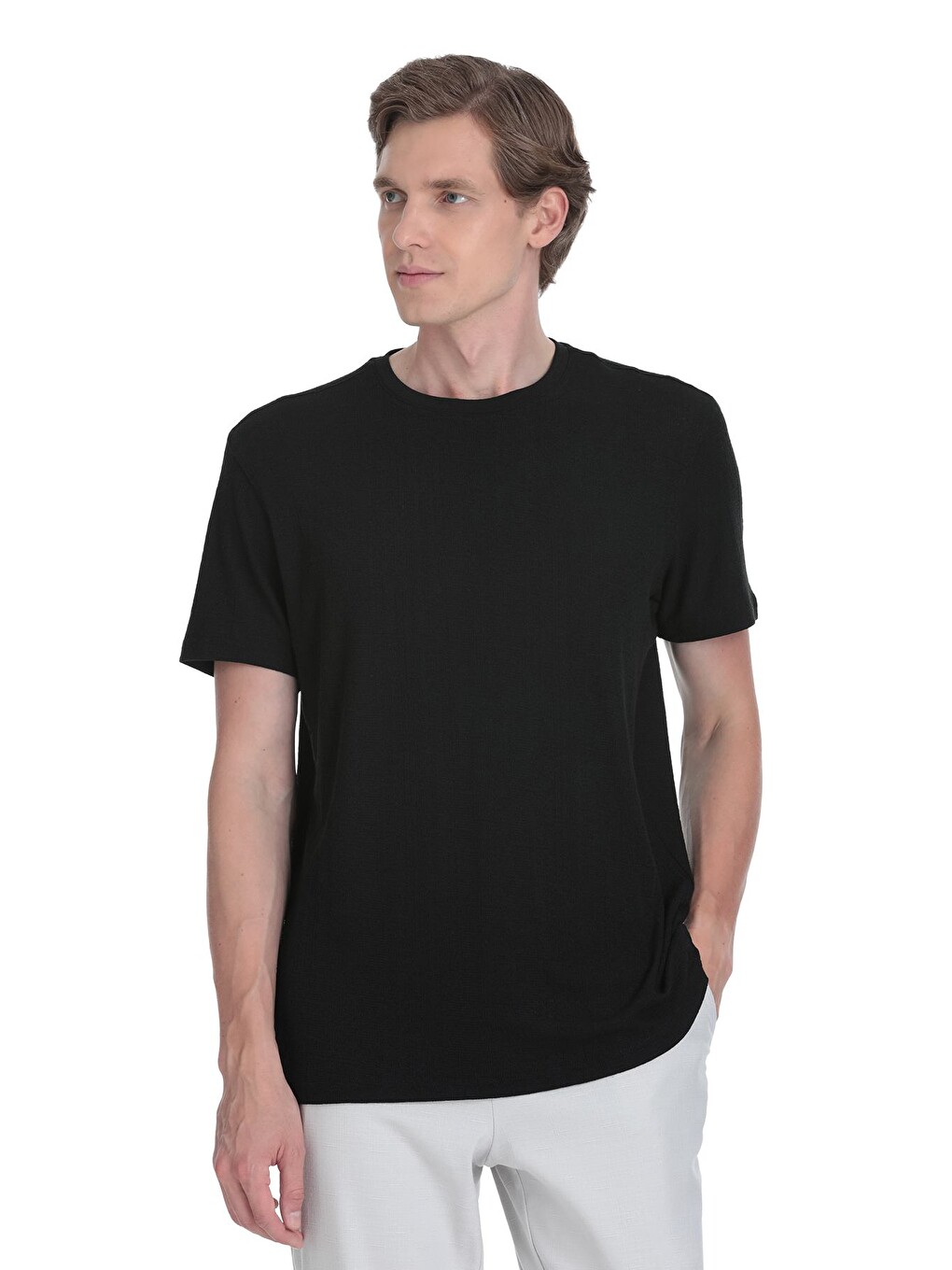 Siyah Regular Fit Bisiklet Yaka Tişört-2