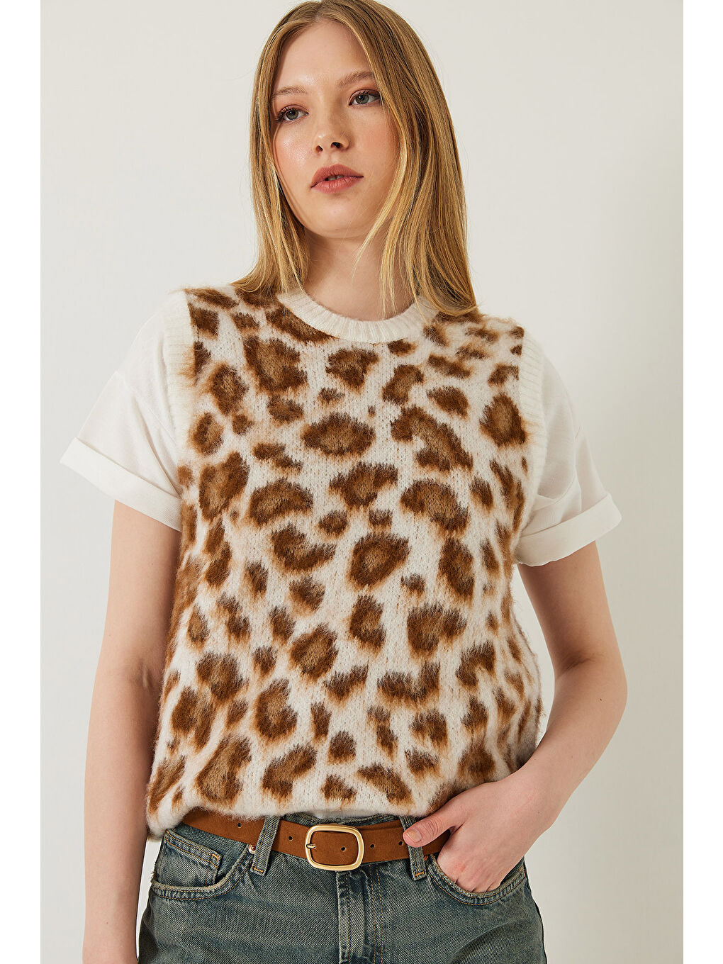 Lila Kadın Şardonlu Leopar Desenli Süveter-1