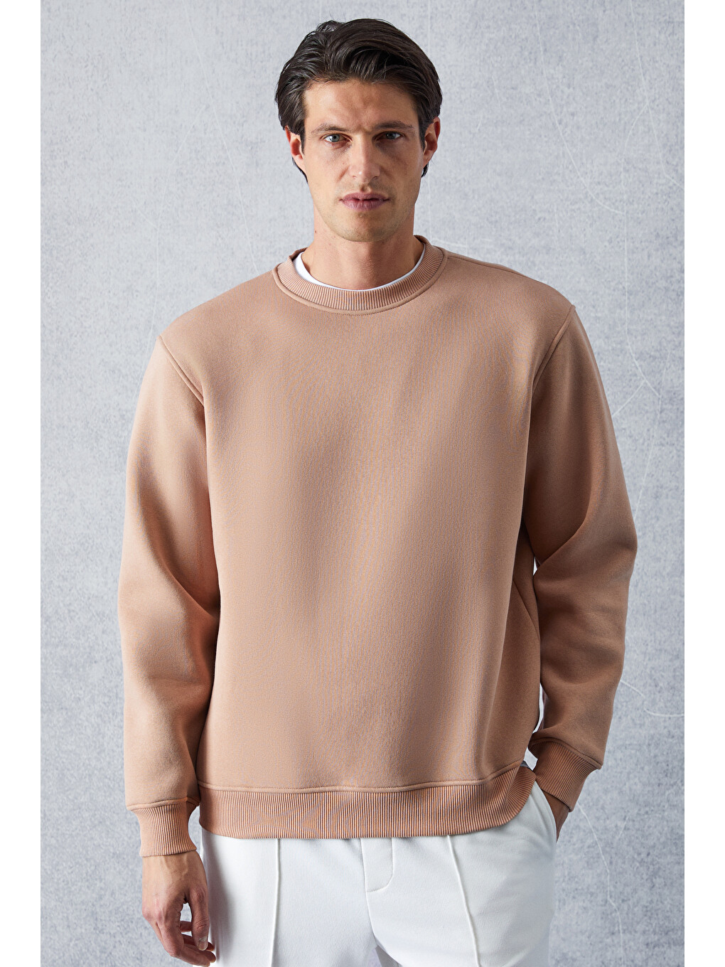 Travıs Erkek Organik Kumaşlı Yumuşacık Regular Fit Yuvarlak Yakalı Bej Sweatshirt-2