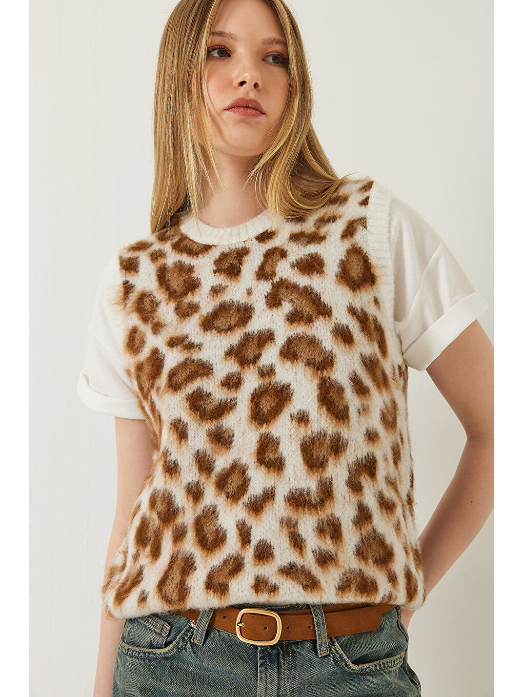 Lila Kadın Şardonlu Leopar Desenli Süveter-3