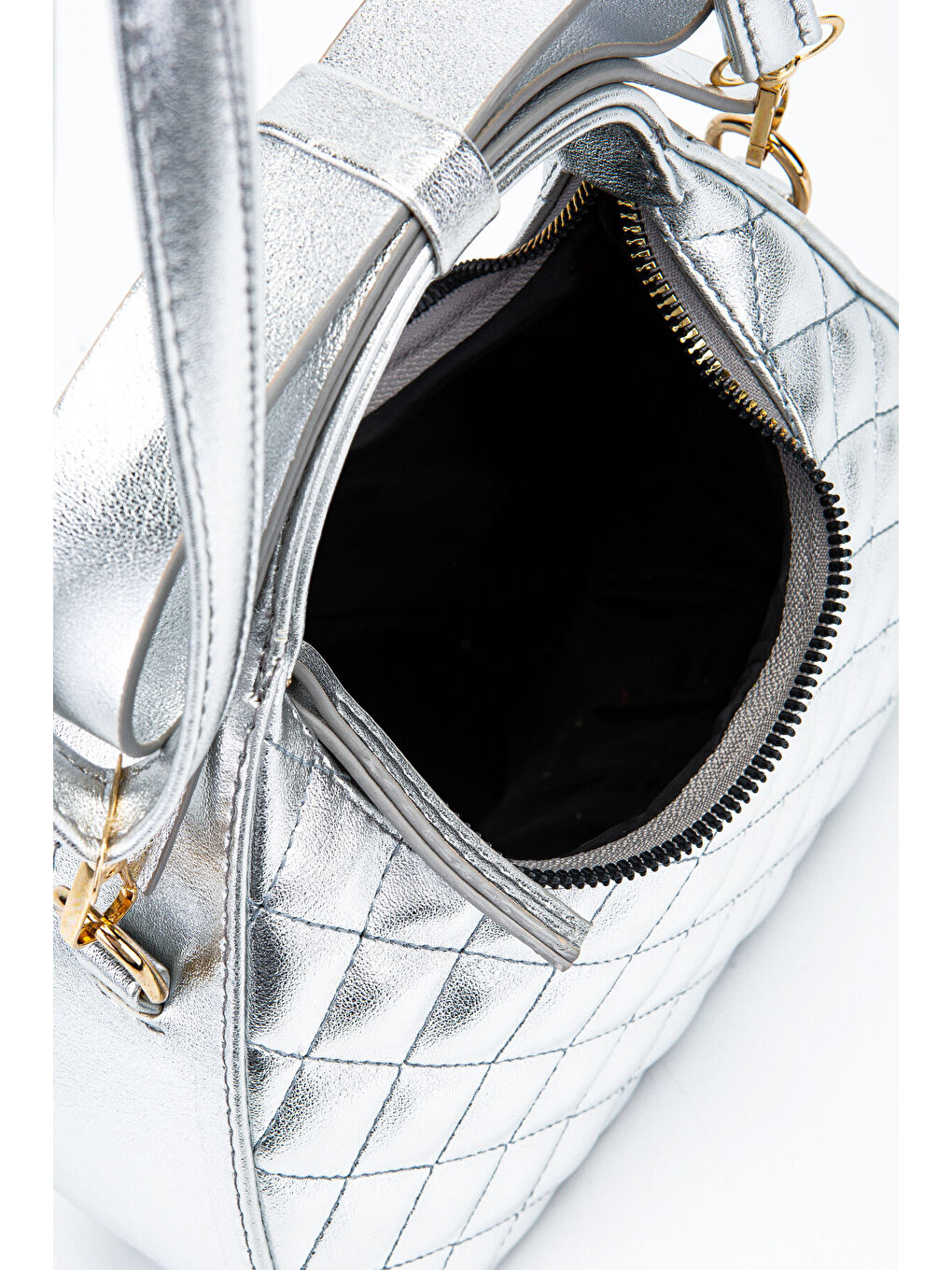 Gri Fiyonk Askı Detaylı Mathilda Kadın Çapraz Çanta Gümüş-5