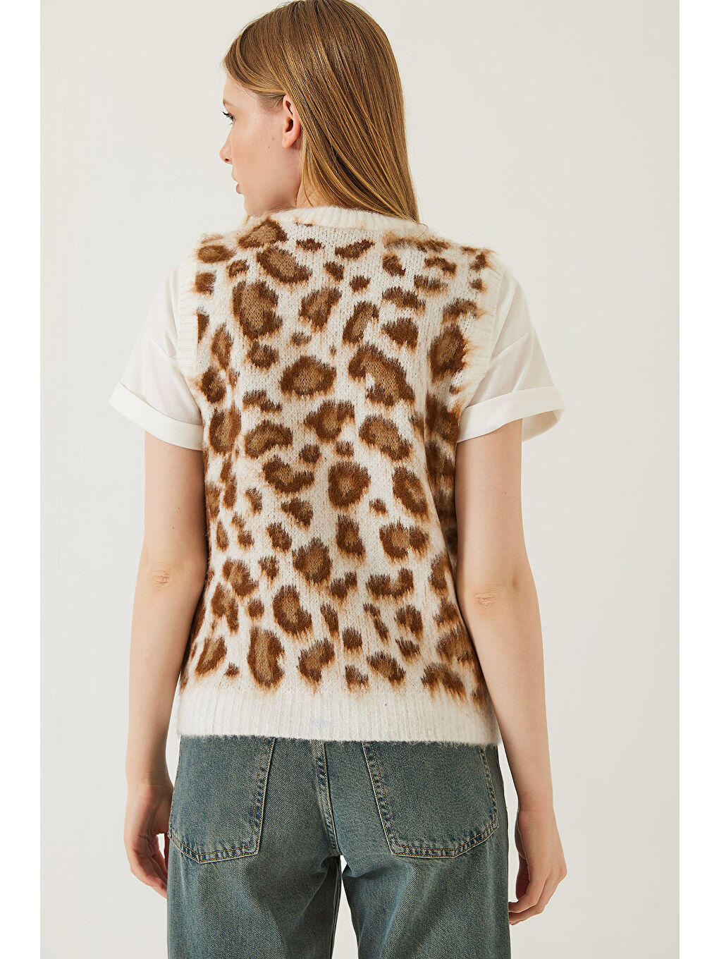 Lila Kadın Şardonlu Leopar Desenli Süveter-5