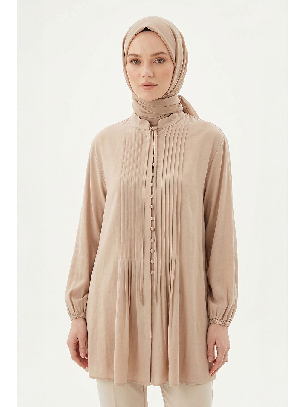 Nervür Detay Gömlek 230156 Bej-3