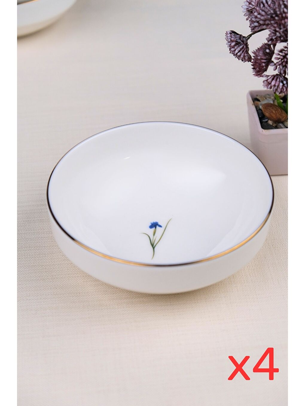 Karışık Porselen Natura İris Altın Yaldız Kase 13,50cm 4 lü-1
