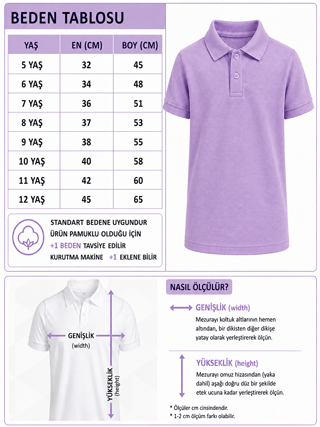 Lila Kids Polo Yaka Basic Kısa Kollu Unisex Çocuk Tişört-1