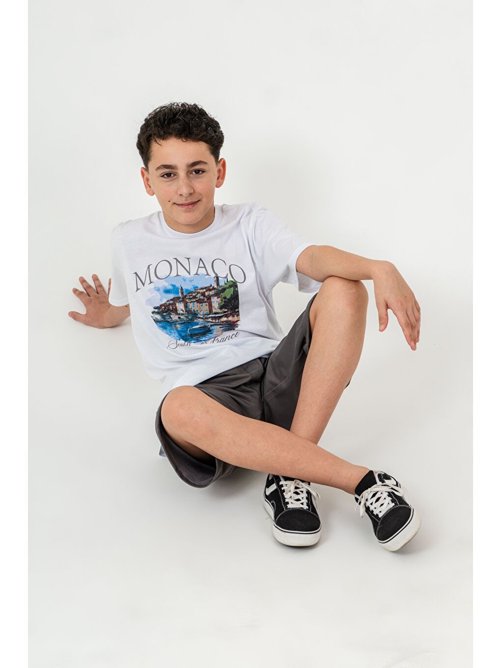 Gri Ön Orta Baskılı Duble Paçalı Erkek Çocuk Şort - Tişört Takımı-4