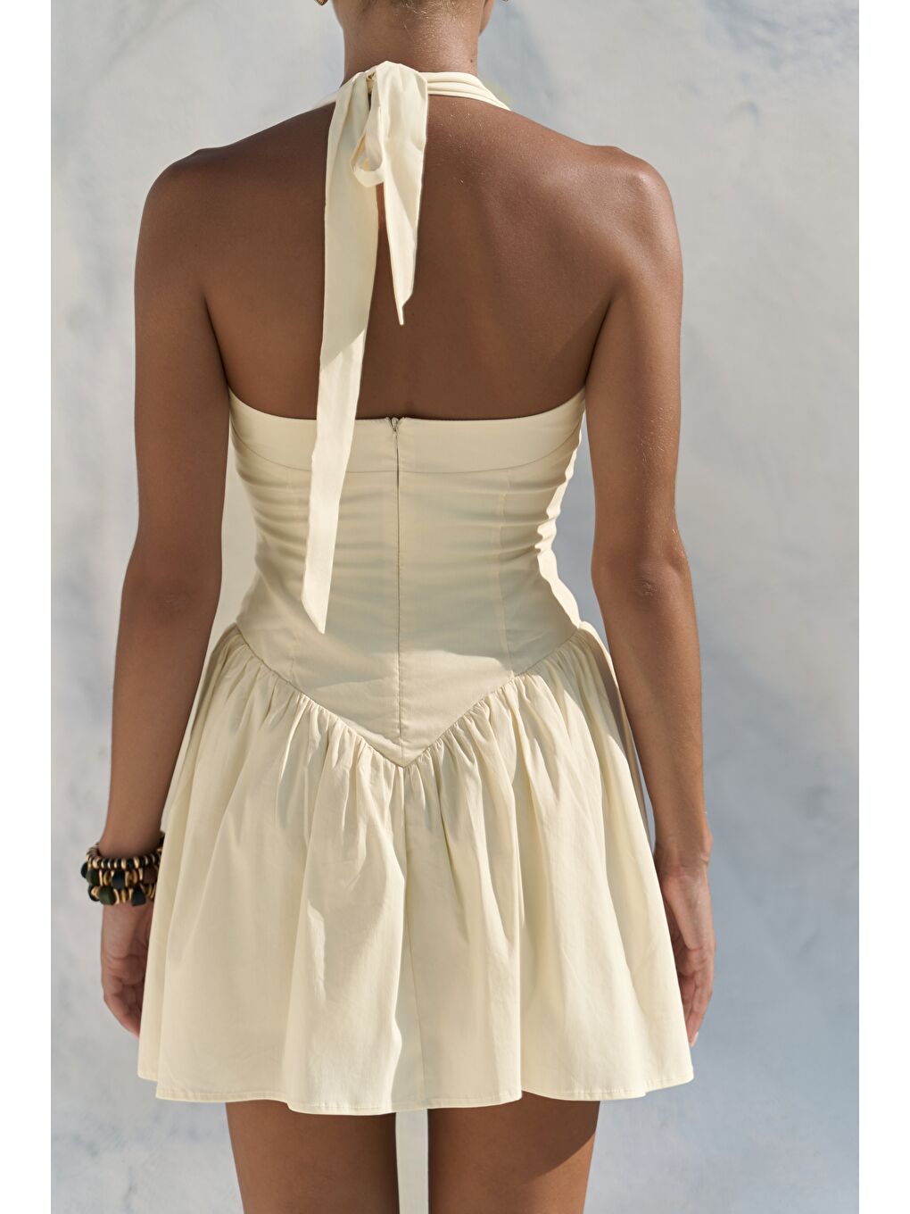 Penny Bağlamalı Sarı Mini Elbise-4