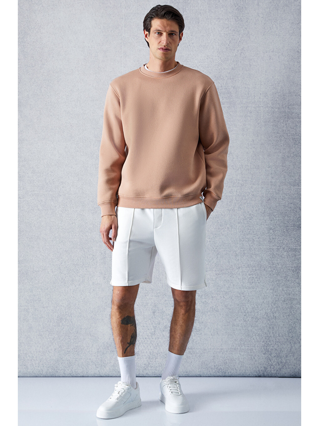 Travıs Erkek Organik Kumaşlı Yumuşacık Regular Fit Yuvarlak Yakalı Bej Sweatshirt-3