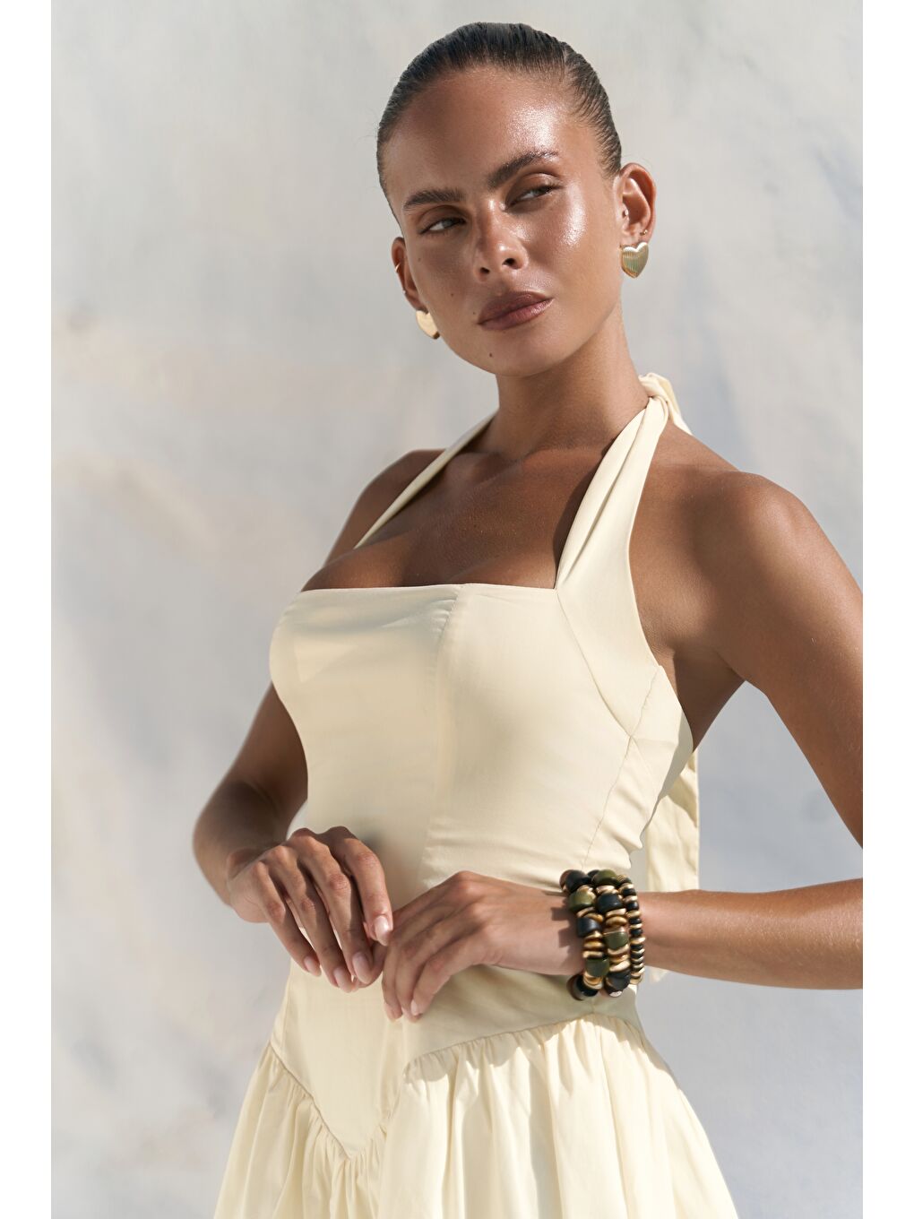 Penny Bağlamalı Sarı Mini Elbise-6