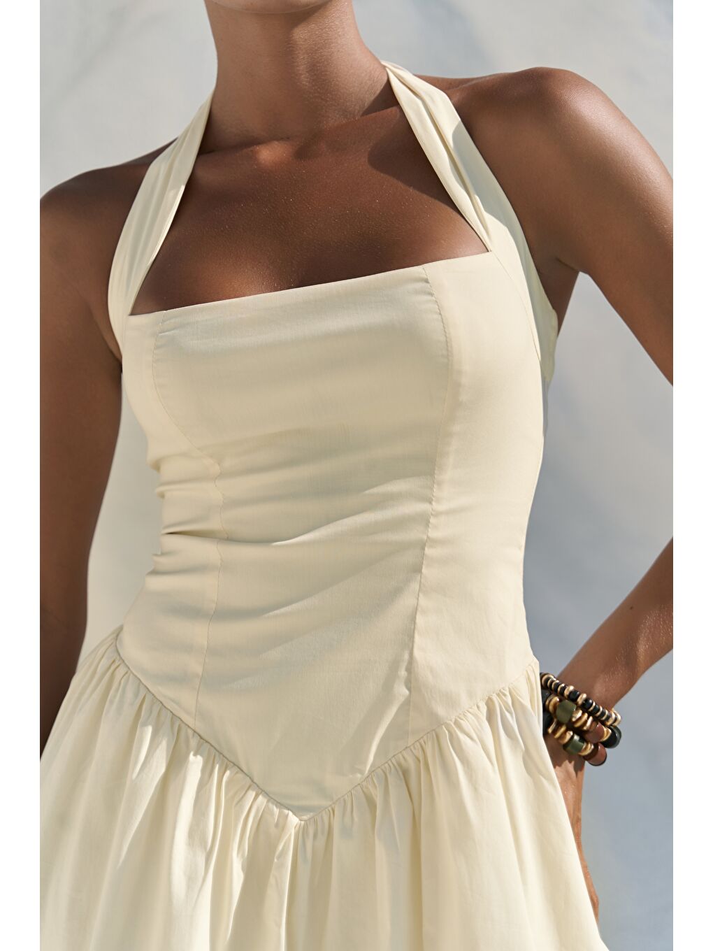 Penny Bağlamalı Sarı Mini Elbise-7