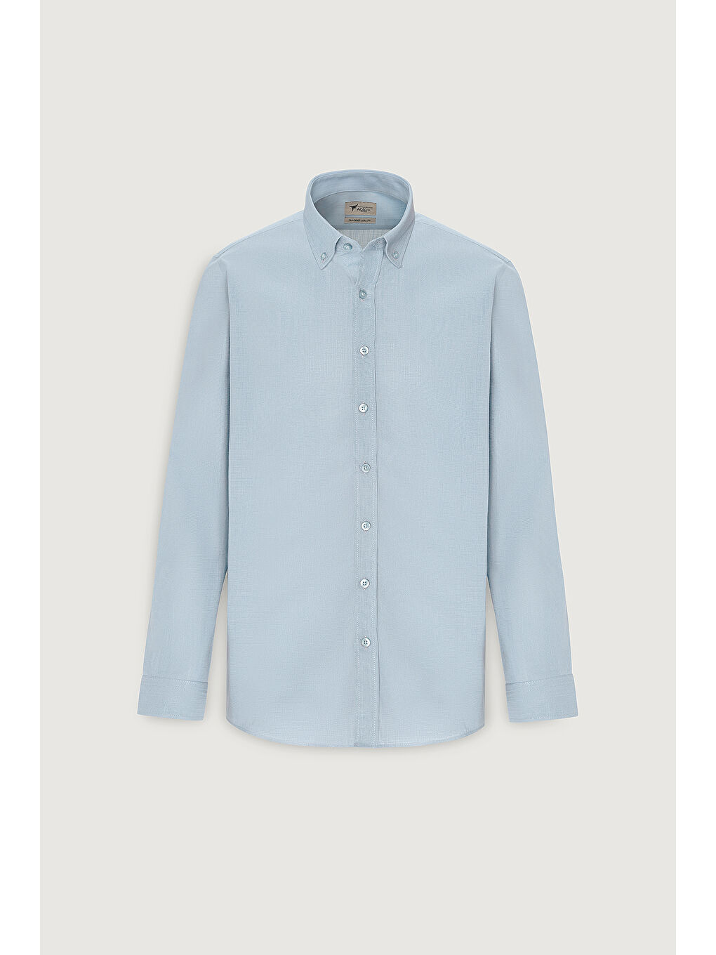 Erkek Açık Mavi %100 Pamuk Oxford Slim Fit Dar Kesim Düğmeli Yaka Flamlı Gömlek-5