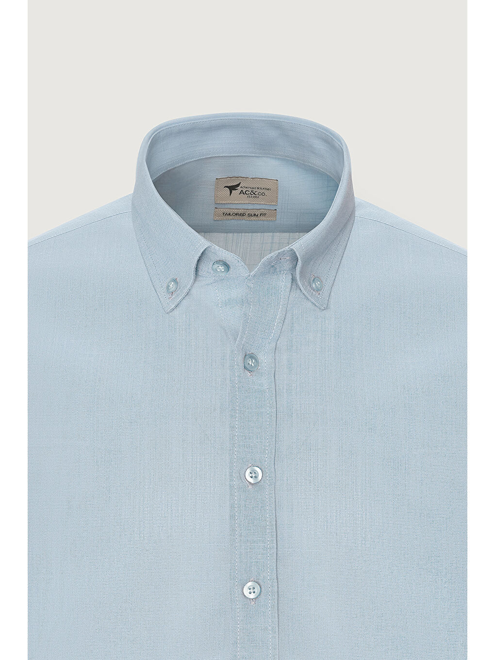 Erkek Açık Mavi %100 Pamuk Oxford Slim Fit Dar Kesim Düğmeli Yaka Flamlı Gömlek-6