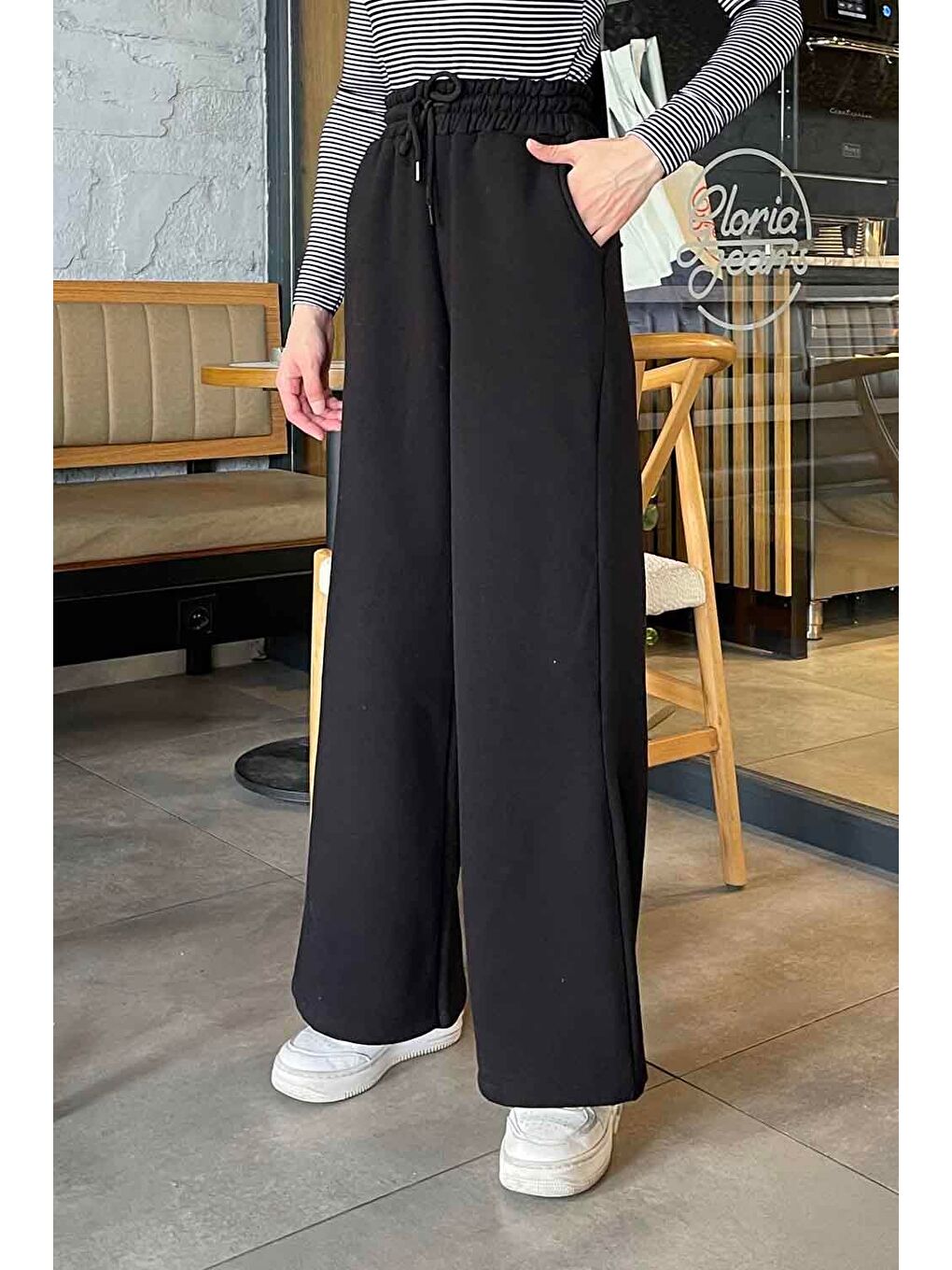 Üç İplik Bol Paça Eşofman Siyah-1