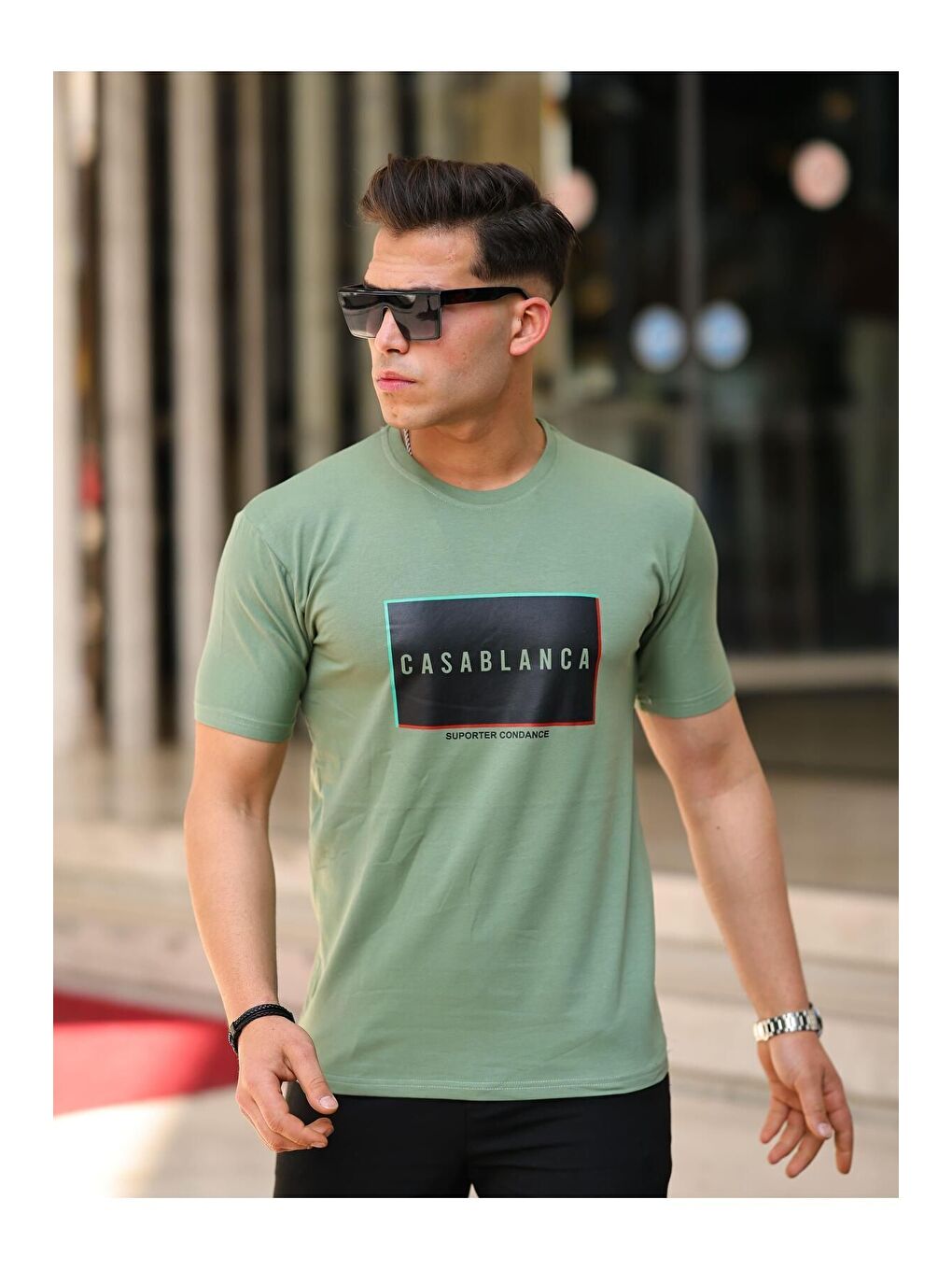 Haki Erkek Slim Fit T-shirt Casablanca-3