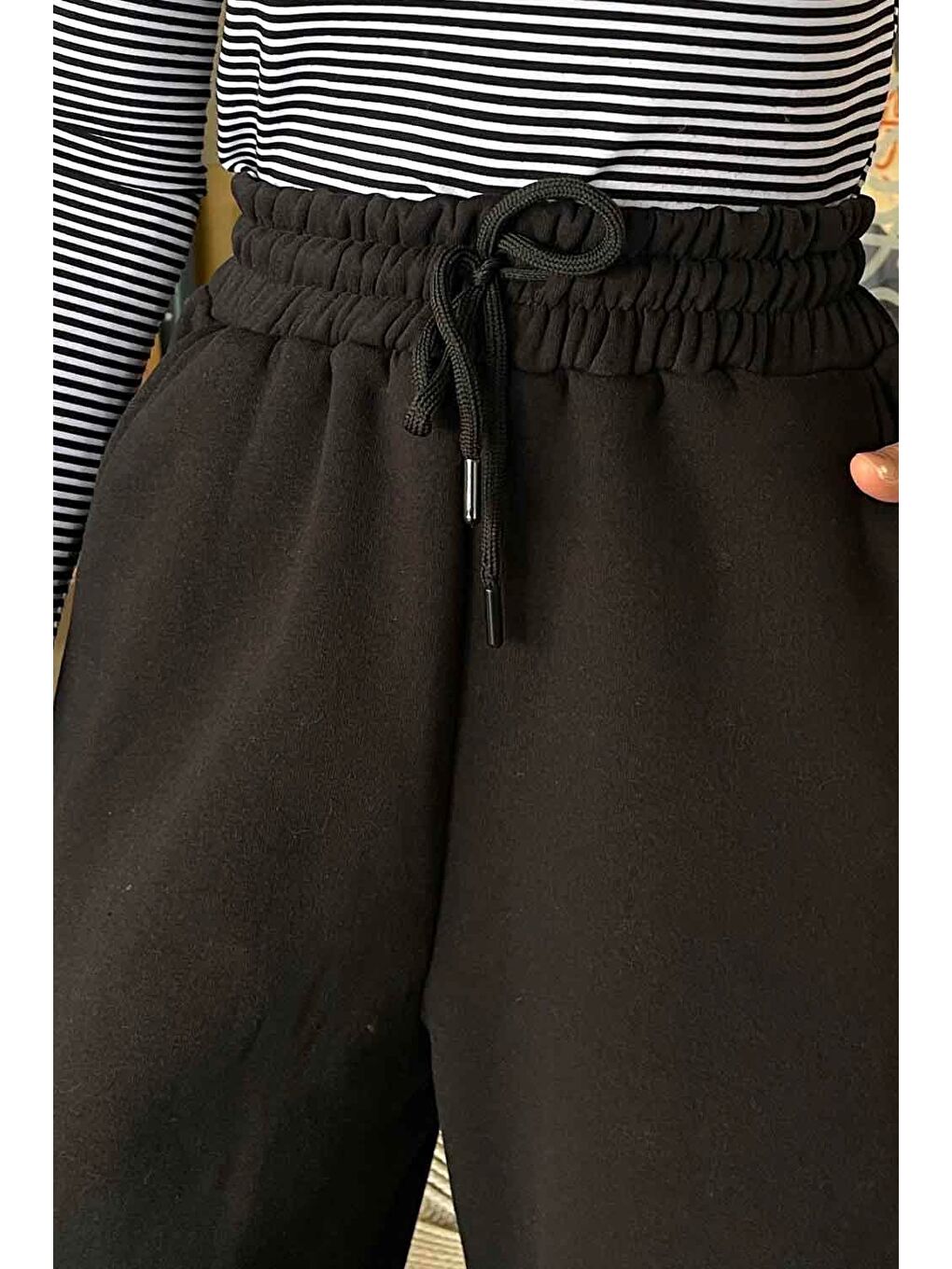 Üç İplik Bol Paça Eşofman Siyah-3