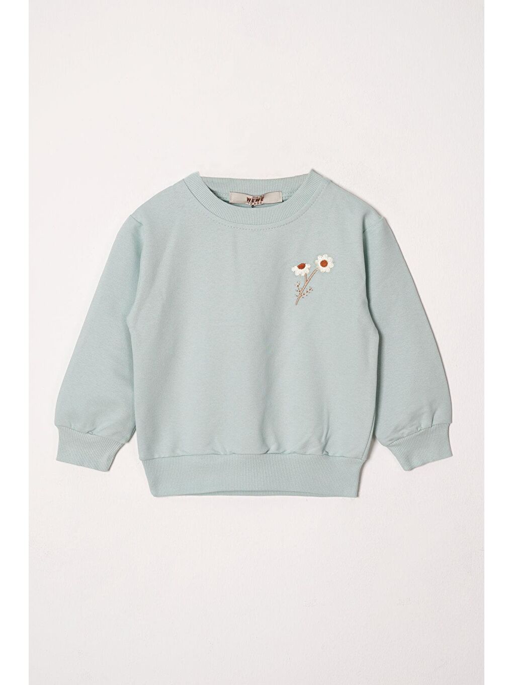 Bisiklet Yaka Uzun Kol Papatya Nakışlı Çağla Yeşili  Renk Kız Çocuk Eşofman Takım-1