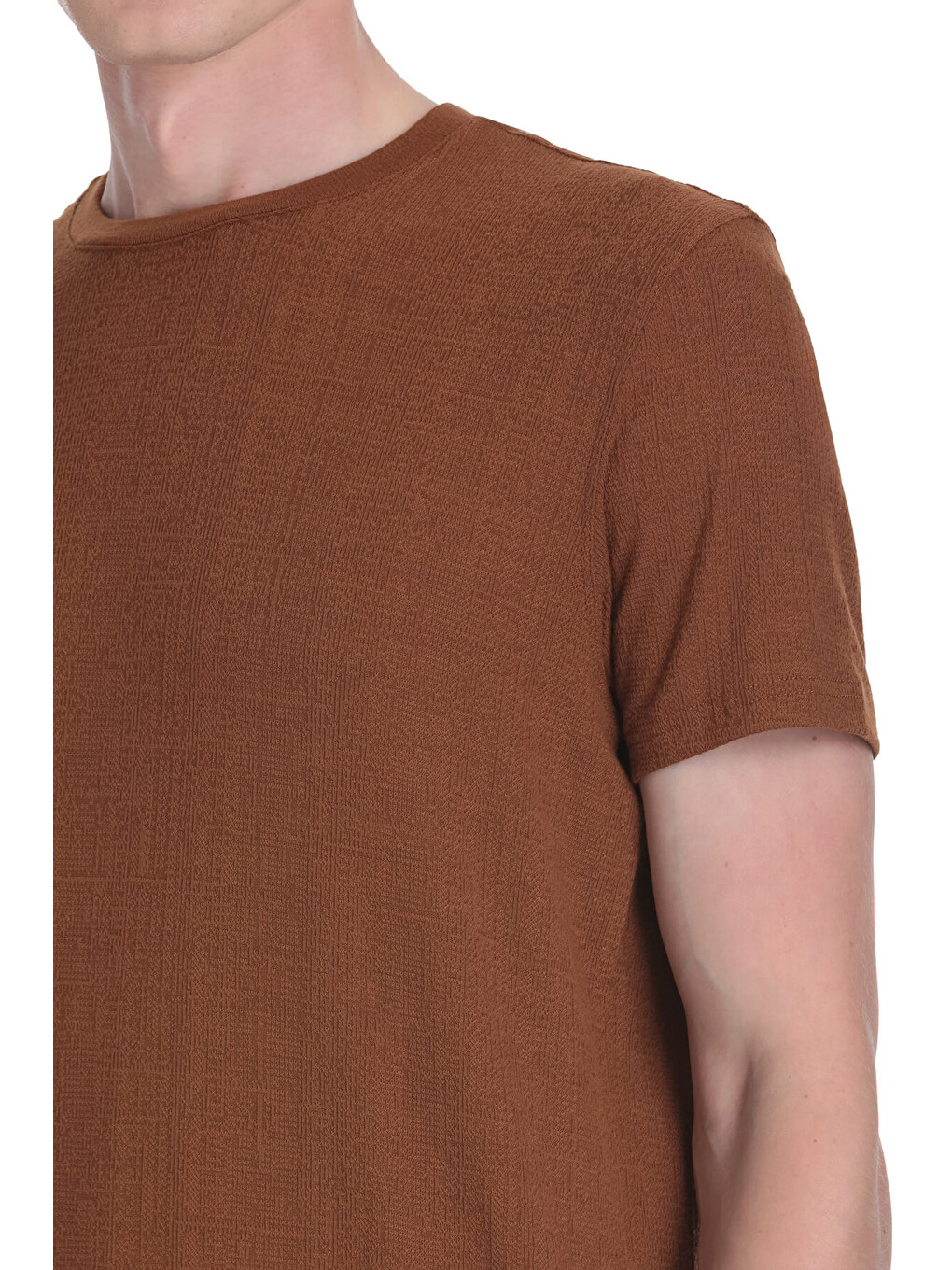 Kahverengi Regular Fit Bisiklet Yaka Tişört-3