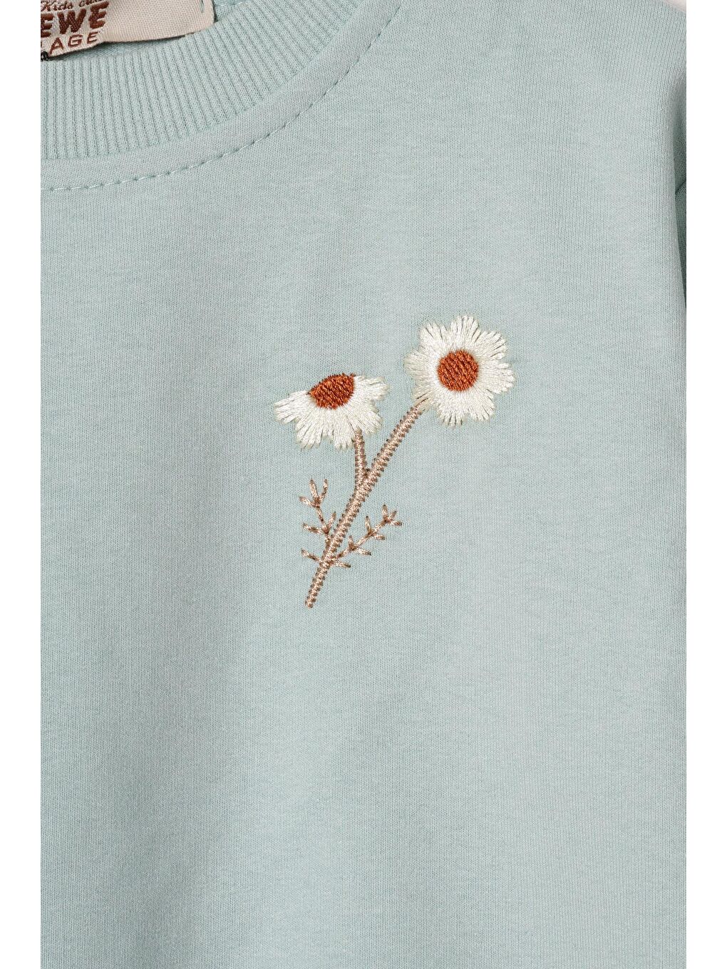 Bisiklet Yaka Uzun Kol Papatya Nakışlı Çağla Yeşili  Renk Kız Çocuk Eşofman Takım-5