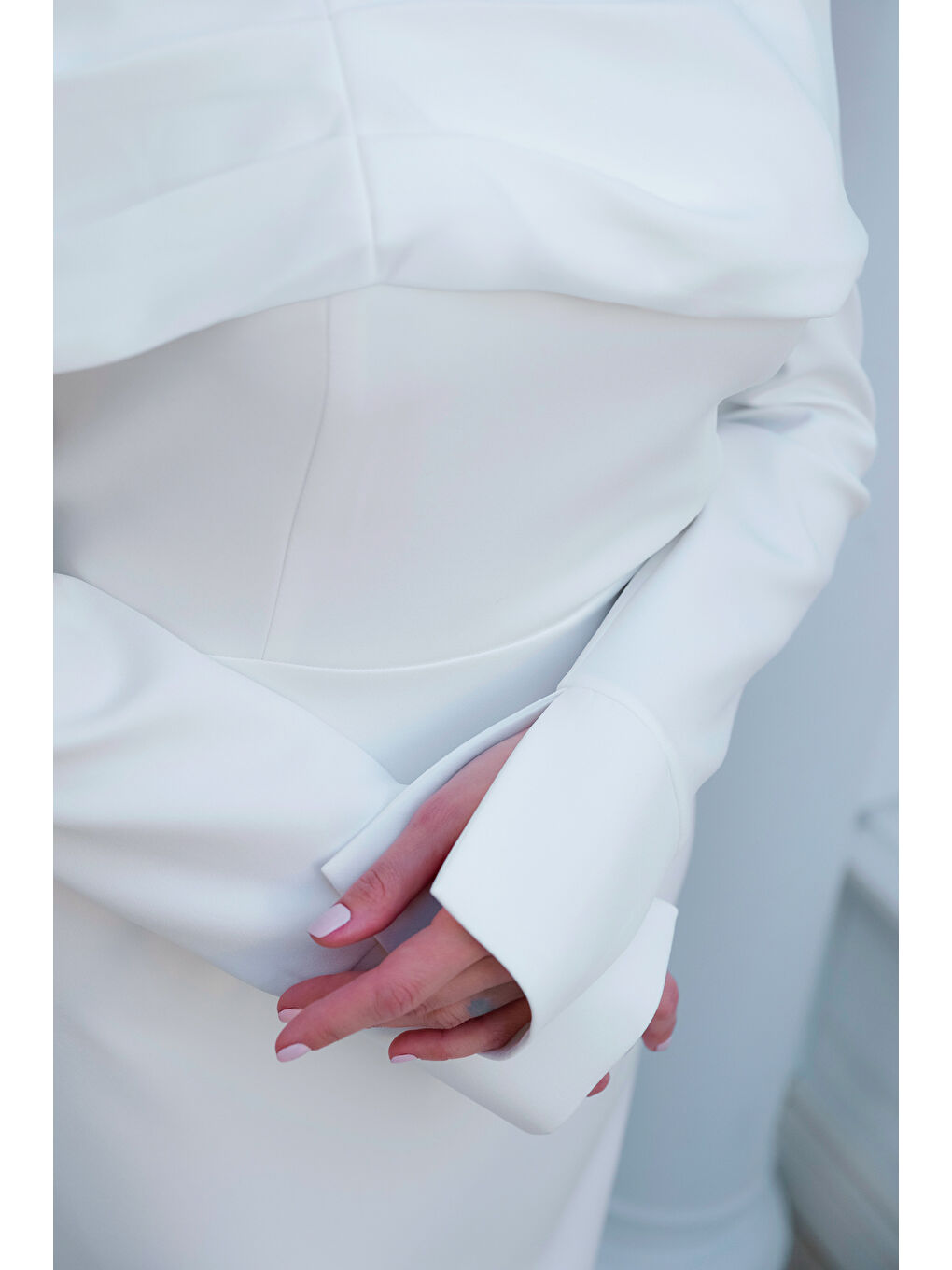 Kadın Beyaz Kayık Yaka Uzun Kol Söz Nişan Nikah Abiye Elbise-3