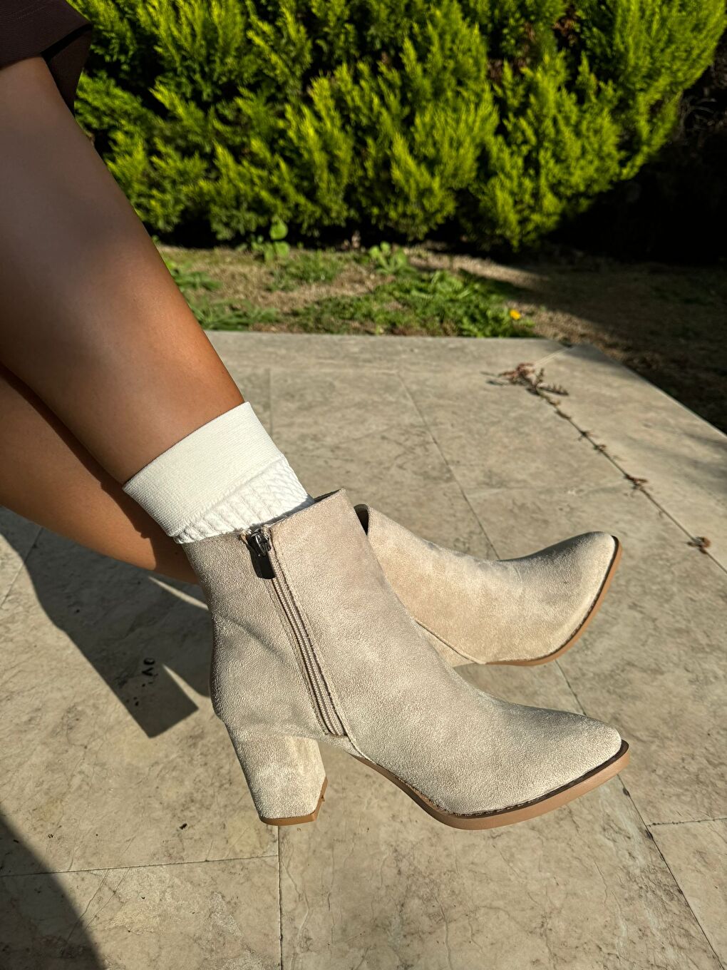 Bej Kadın Topuklu Bot (7,5 Cm ) Topuk Boyu